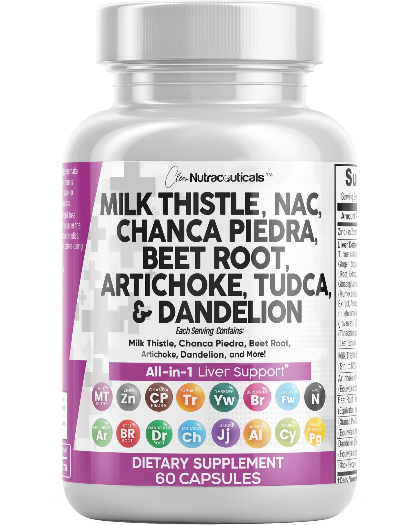 Clean Nutraceuticals Milk Thistle NAC Chanca Piedra Beet Root Artichoke Astragalus Dandelion Root Liver Cleanse Detox & Repair Supplement Plus TUDCA Choline & Ginger Capsules, 60 Count