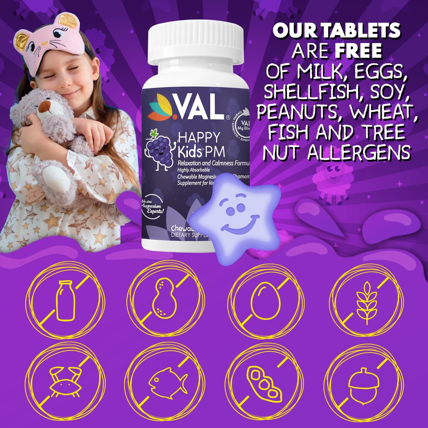 VAL Kids PM Magnesium Tablet, 60 Count