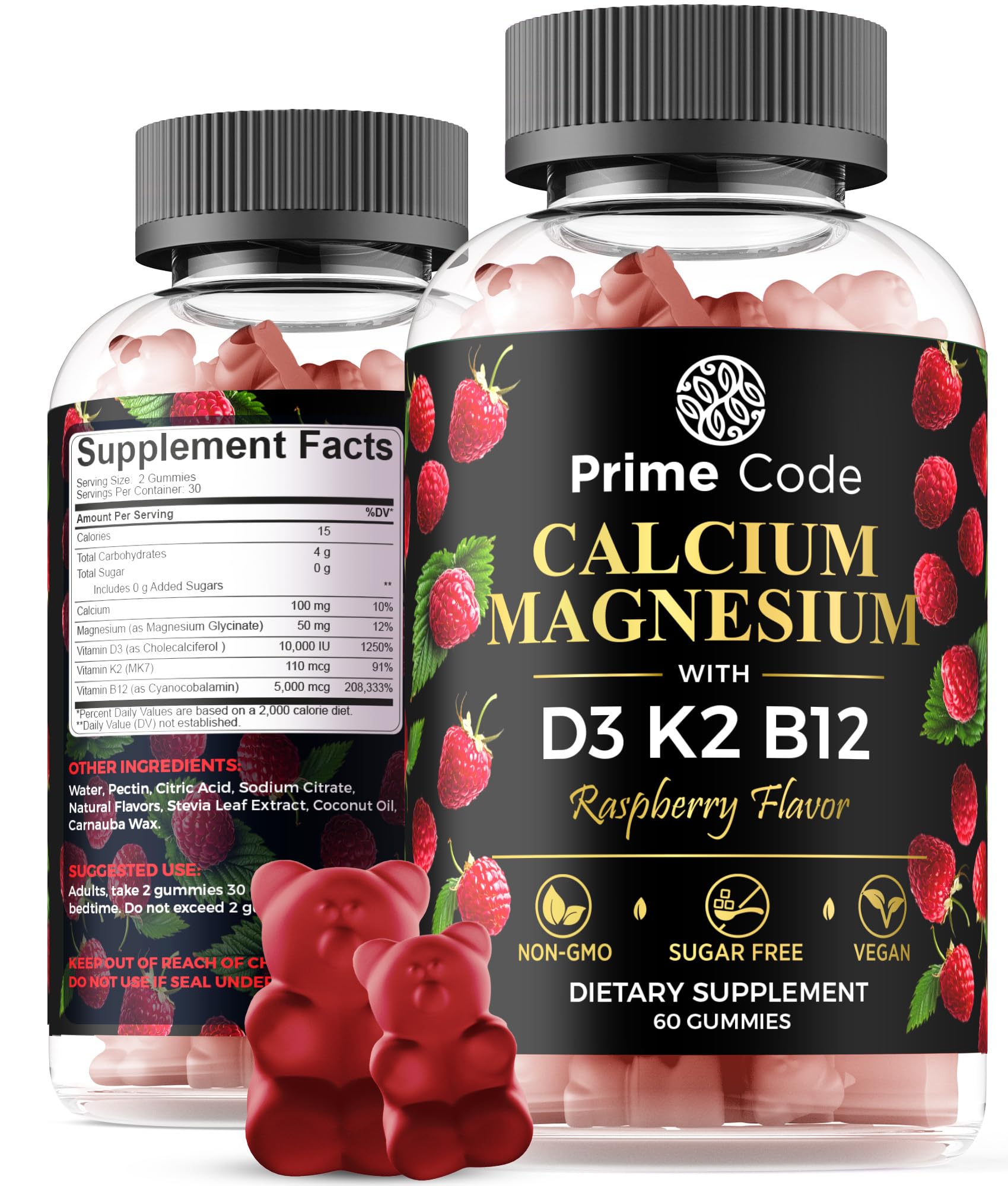 Prime Code Calcium Gummies with Magnesium, Vitamin B12, Vitamin K2 & Vitamin D3, 60 Count