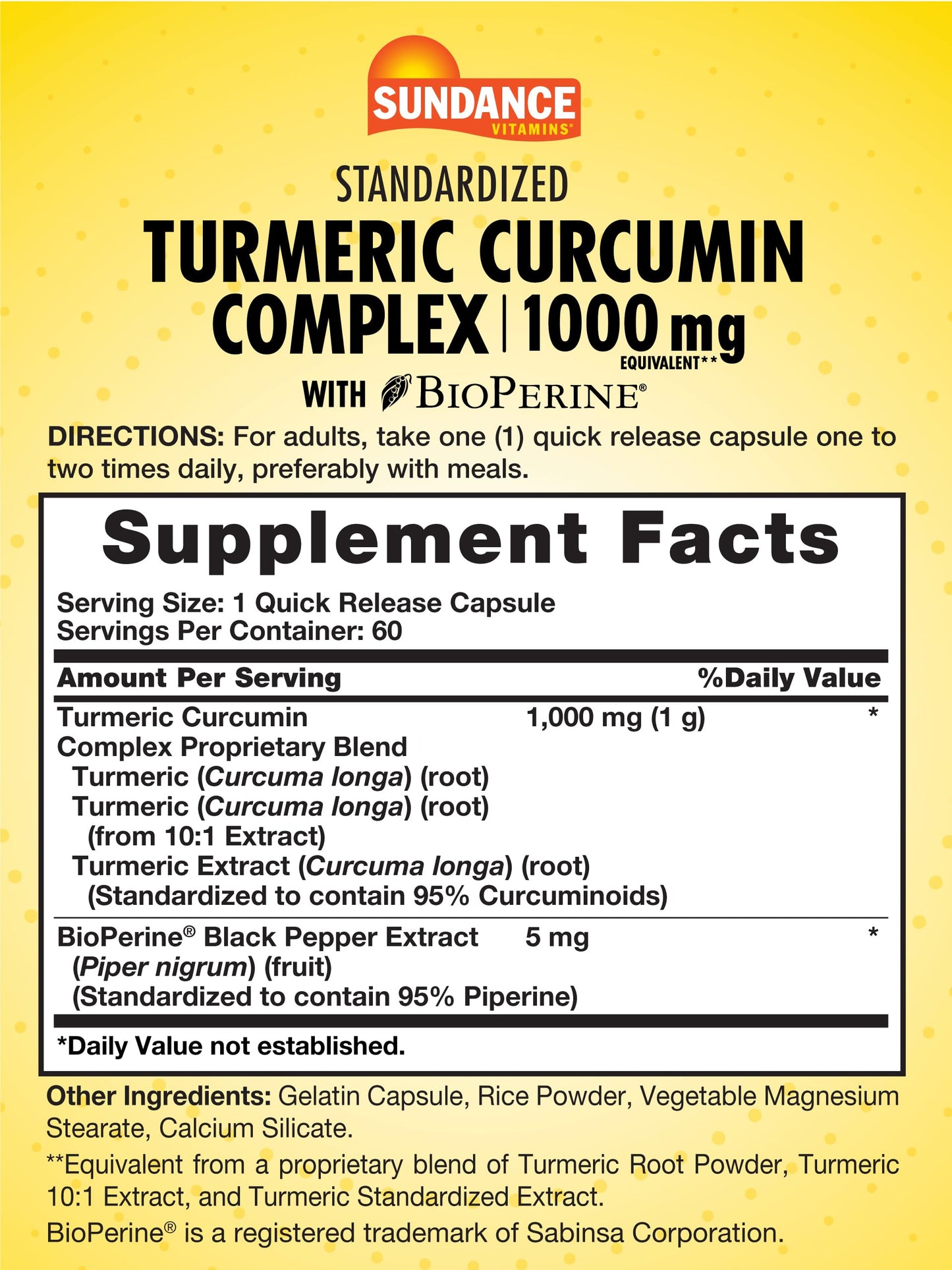 Sundance Turmeric Curcumin Complex with BioPerine Capsule, 60 Count