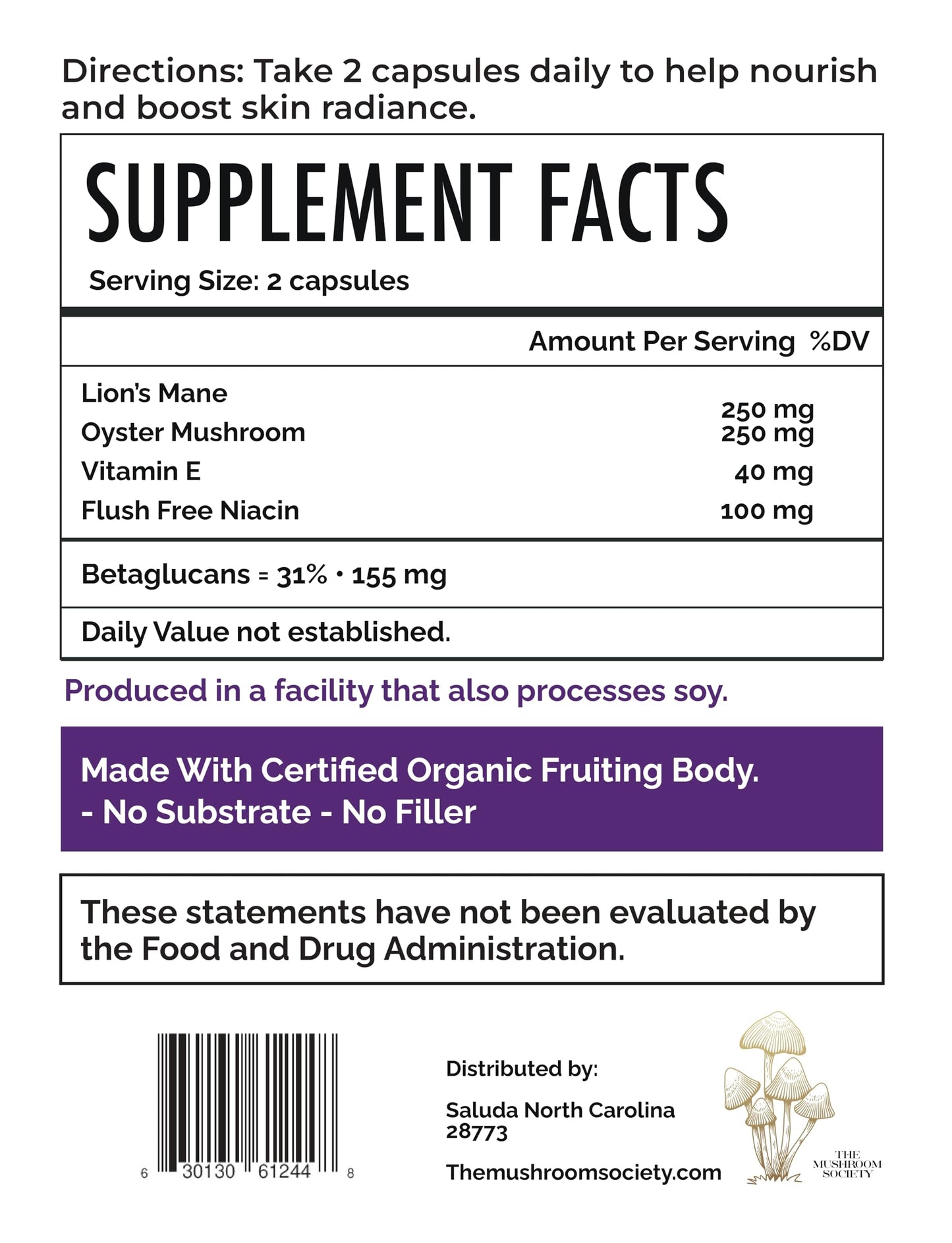 The Mushroom Society Skin Rejuvenation Supplement Capsules 60