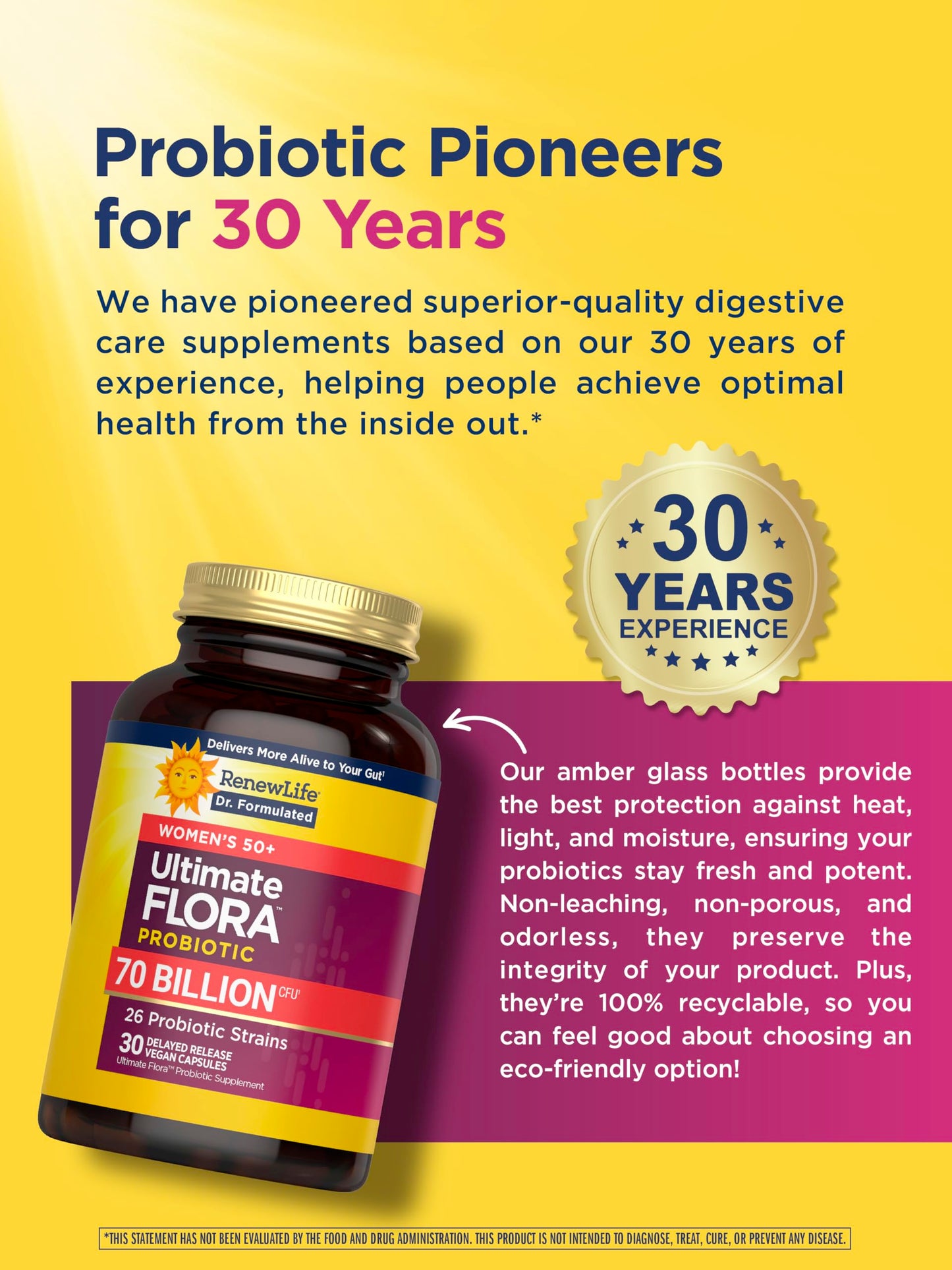 Renew Life Ultimate Flora Probiotics for Women 50+ 70 Billion CFU Delayed Release Vegan Capsules, 30 Count