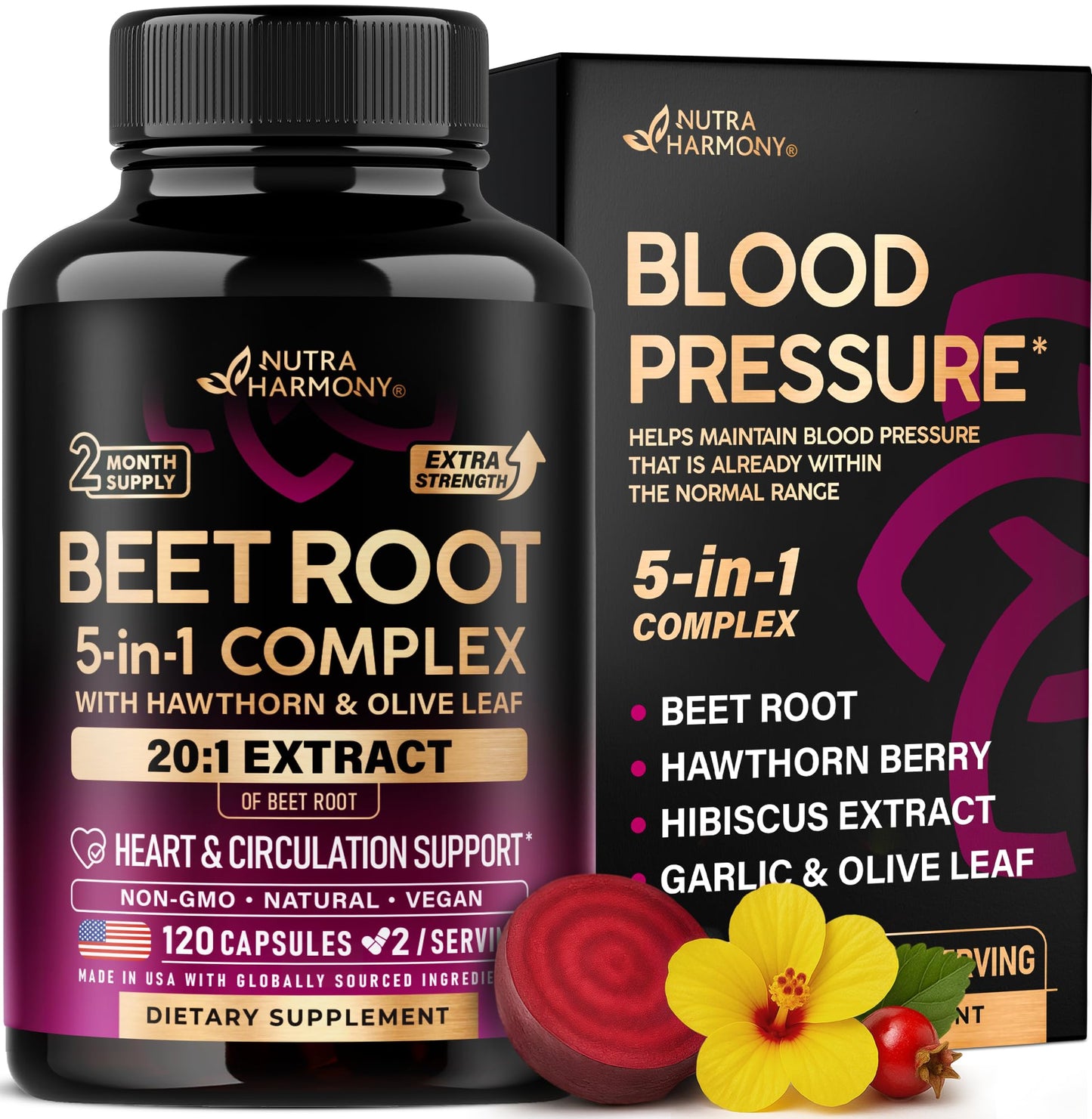 NUTRAHARMONY Beet Root Capsules, 120 Capsules