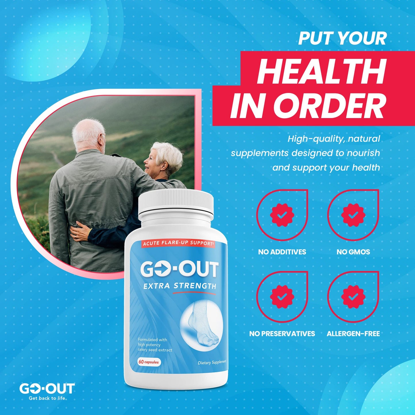 Mt. Angel Vitamins Go Out Extra Strength Support Uric Acid Balance with Tart Cherry, Celery Seed, Turmeric - 60 Capsules