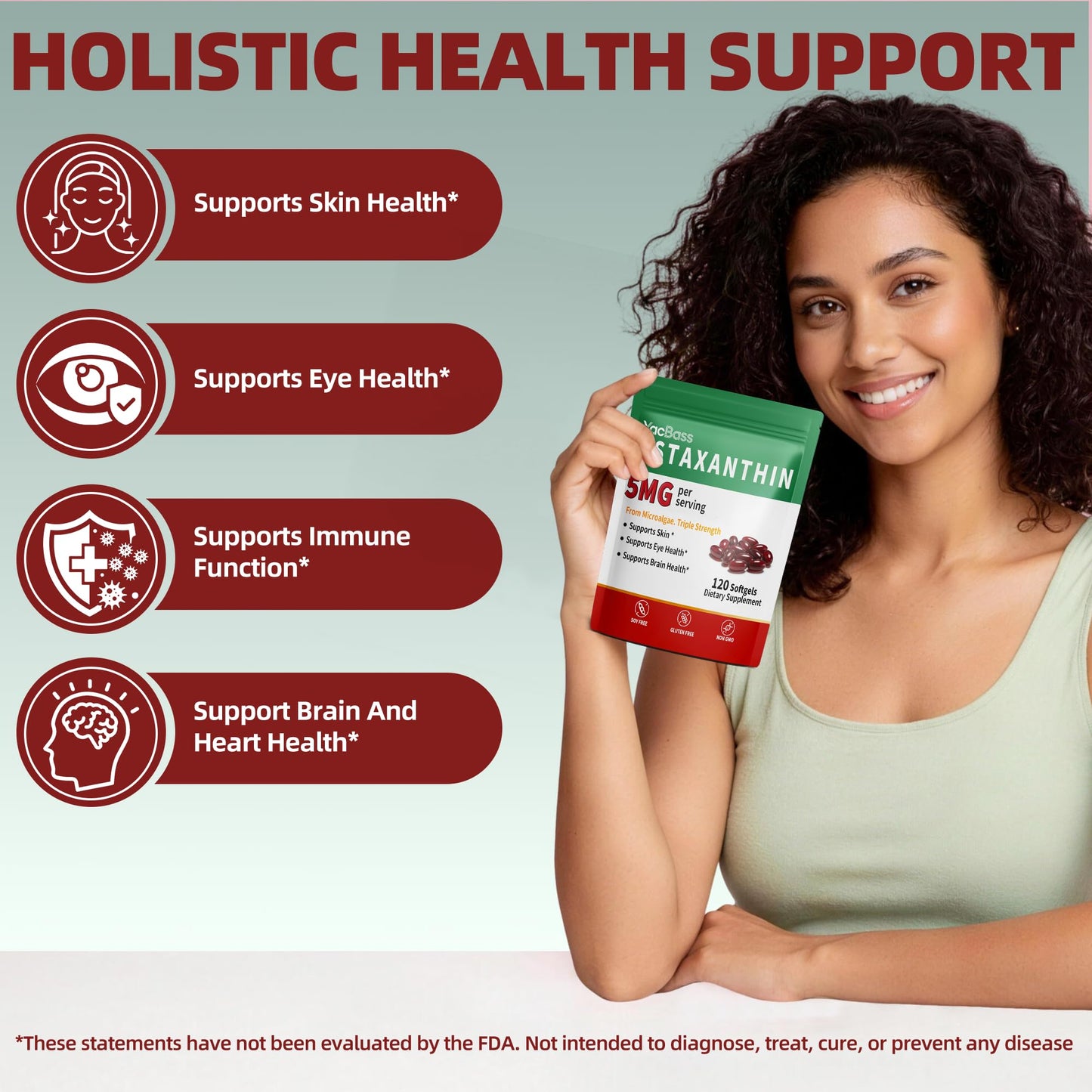 YacBass Astaxanthin 5mg Softgel, 120 Softgels