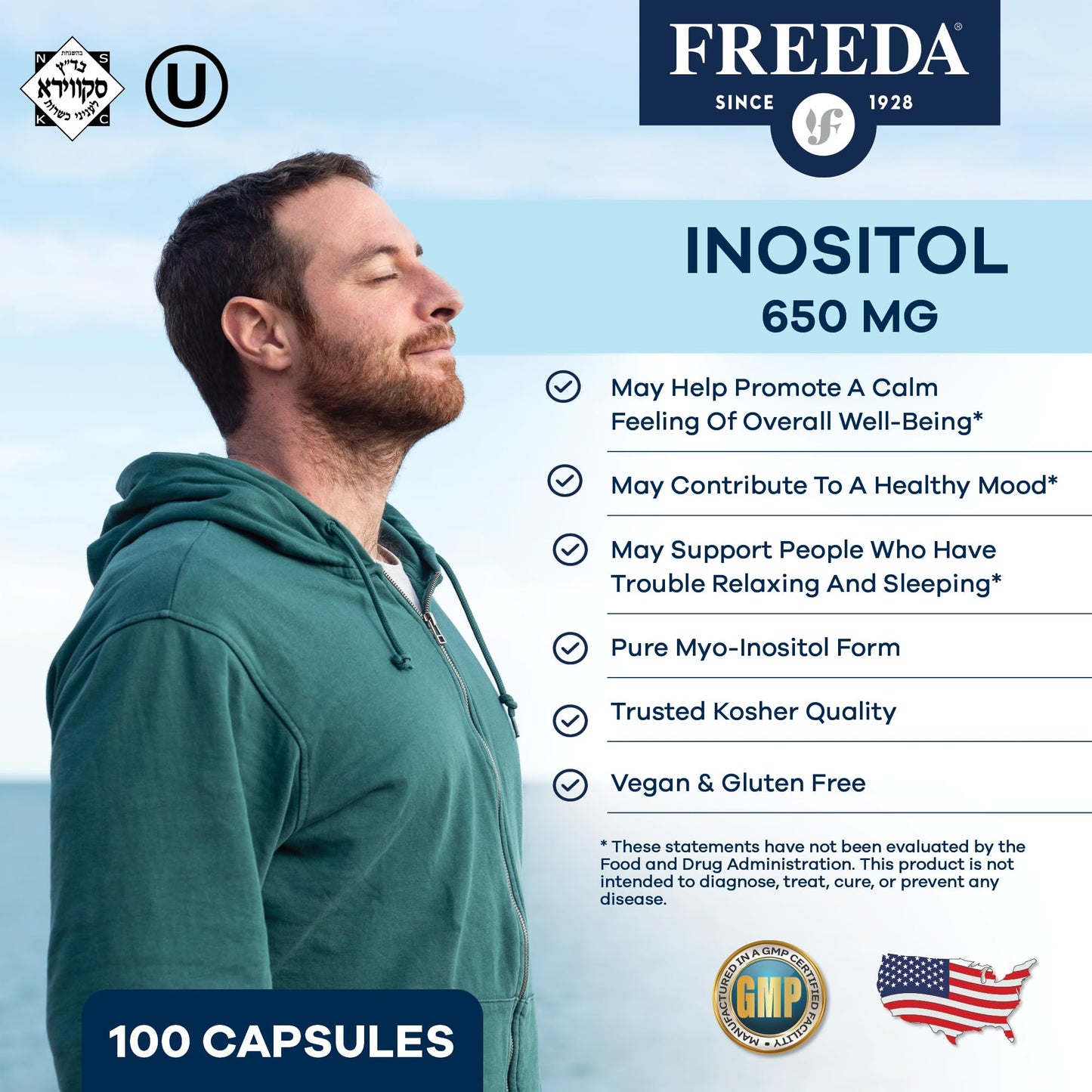FREEDA Myo-Inositol 650mg – Mood, Calm & Wellness Support Powder, 16 oz