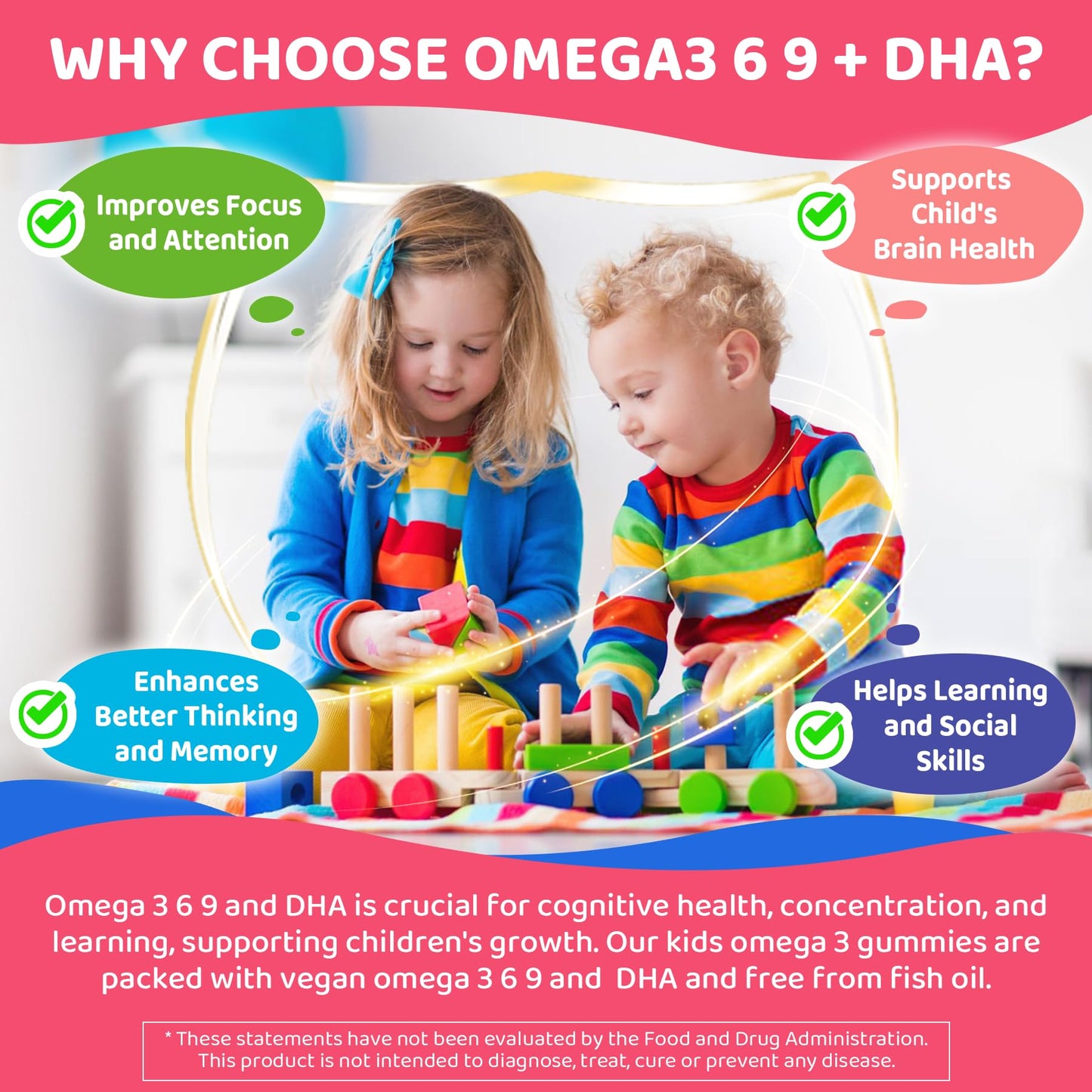 ELLAMENTZ Omega 3 Gummies for Kids & Magnesium Citrate Gummies, 180 Gummies