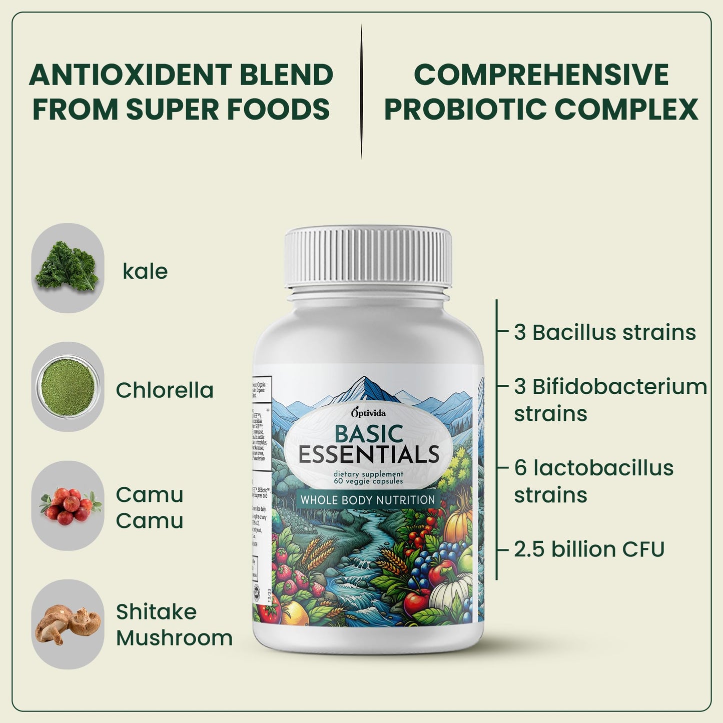 OPTIVIDA Organic Whole Food Multivitamin for Men & Women with Probiotics & Antioxidant Blends, Capsule, 60 Count