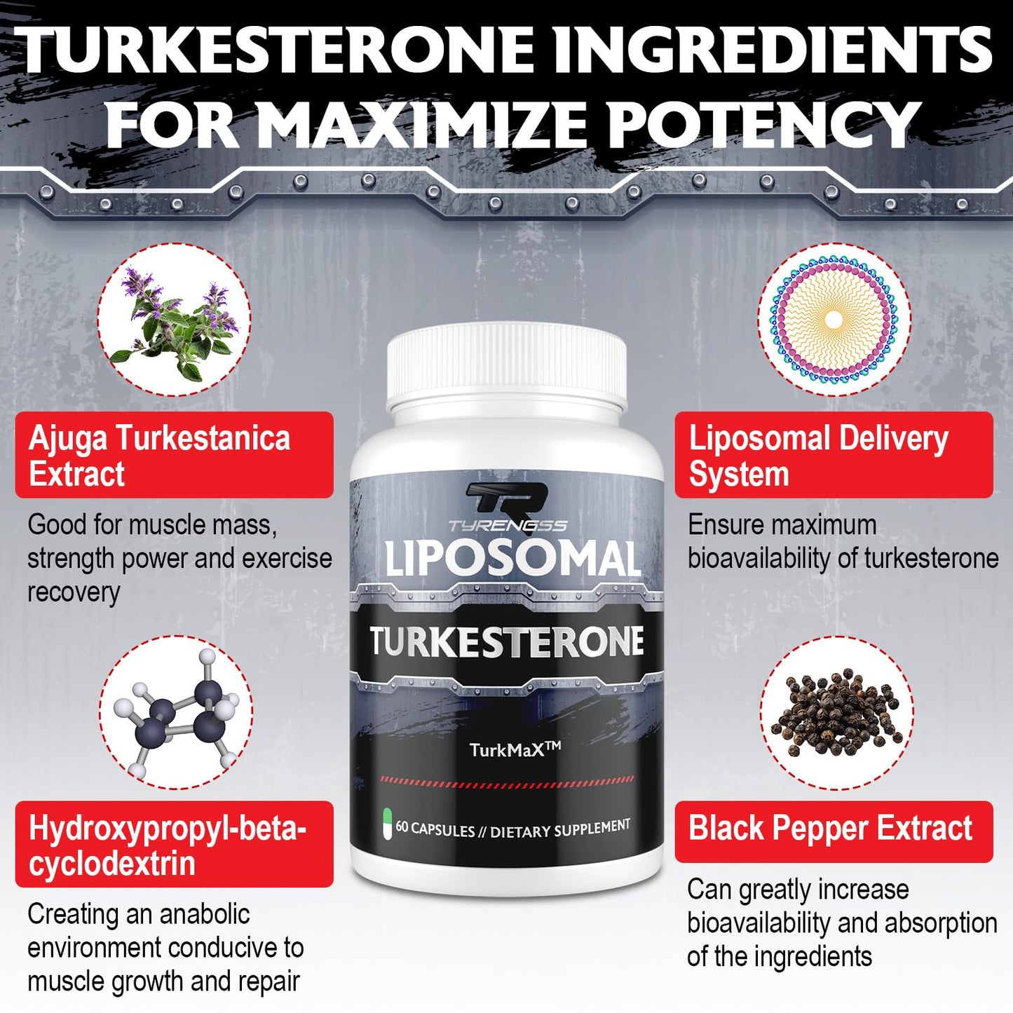 TyRengss Liposomal Turkesterone Supplement for Men 60 Capsules