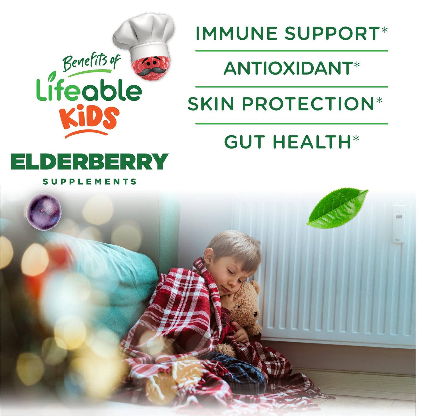 Lifeable Sugar Free Elderberry Gummies for Kids with Vitamin C and Zinc 60 Count