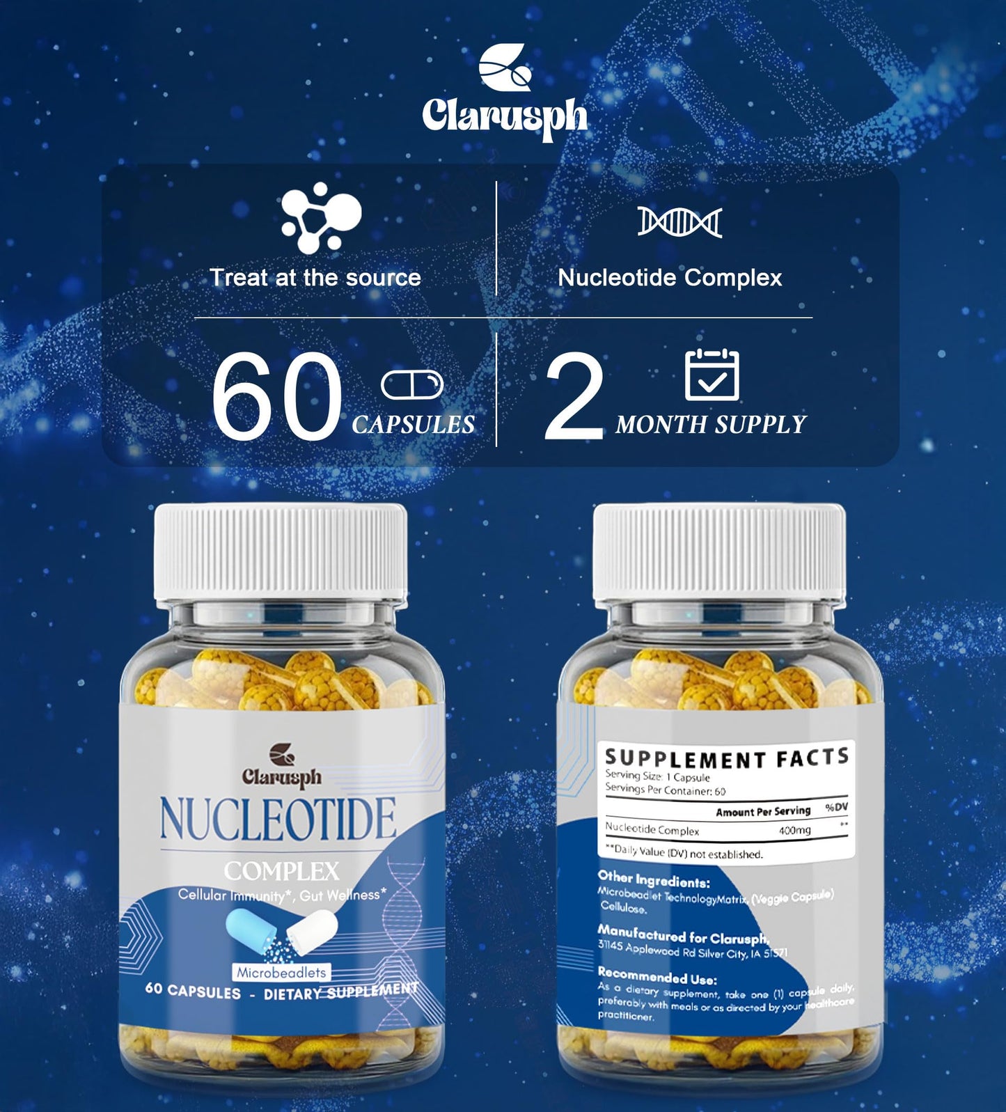 Clarusph Immunity Nucleotide Complex Blend 400mg Capsules, 60 Count