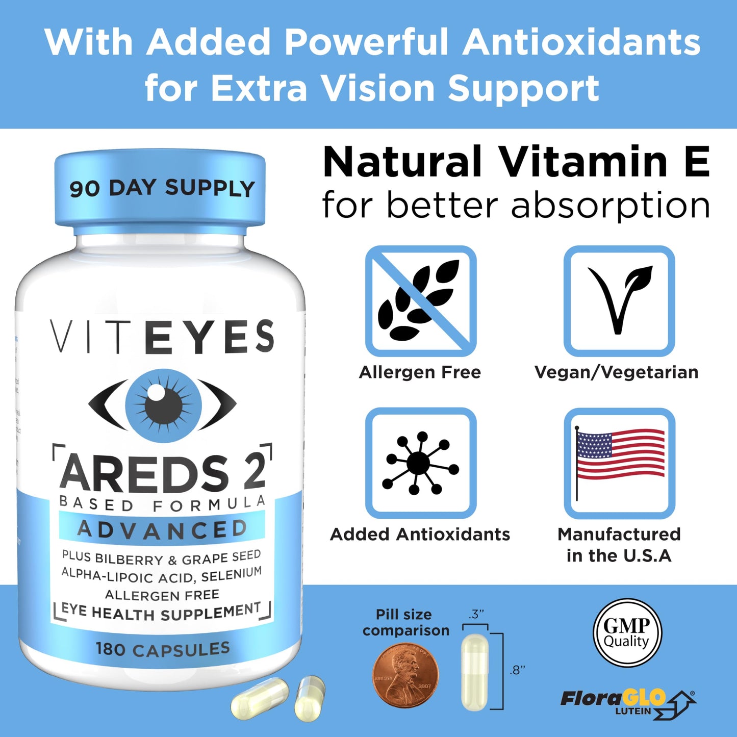 Viteyes AREDS 2 Advanced Eye Vitamins Capsules 180 Count