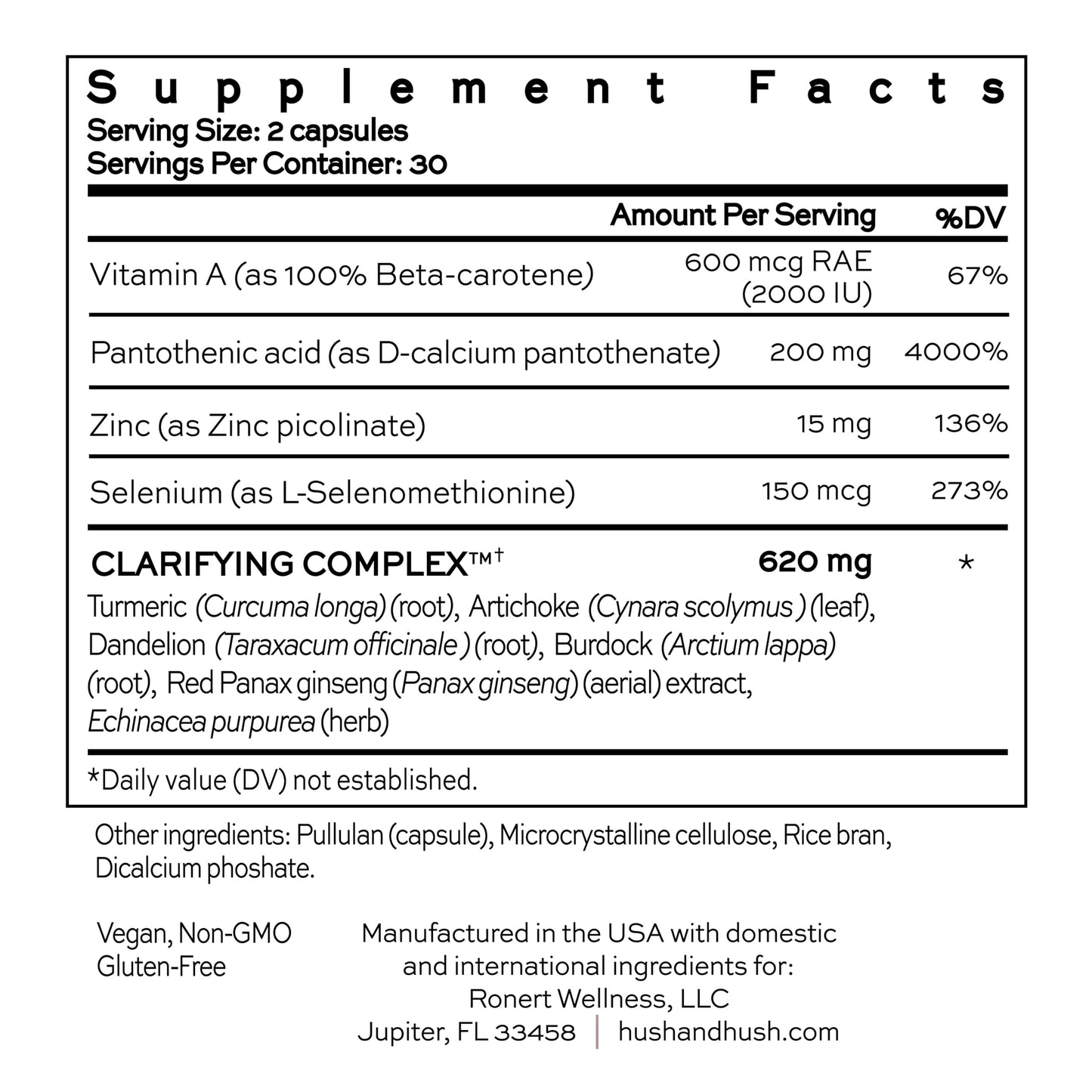 Hush & Hush Acne Supplements for Clear Skin 60 Softgels