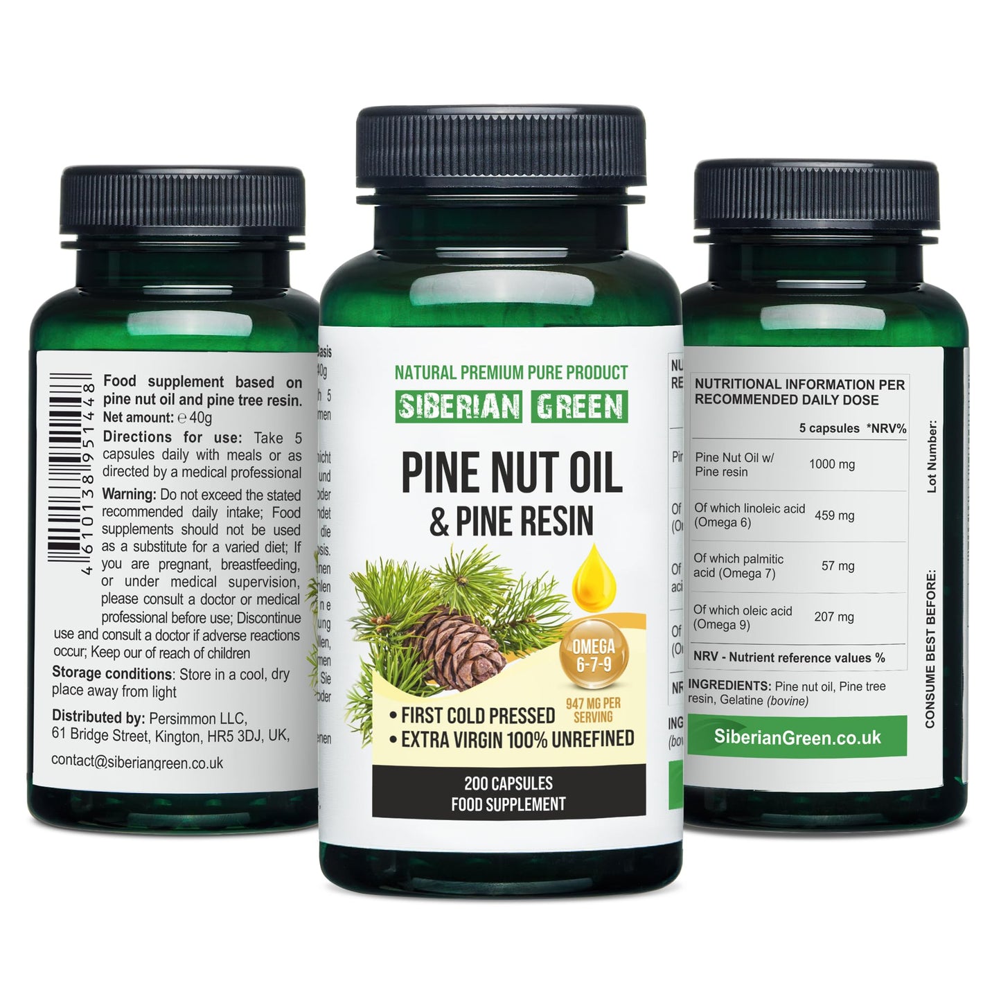 Siberian Green Pine Nut Oil with Pine Resin Softgels 200