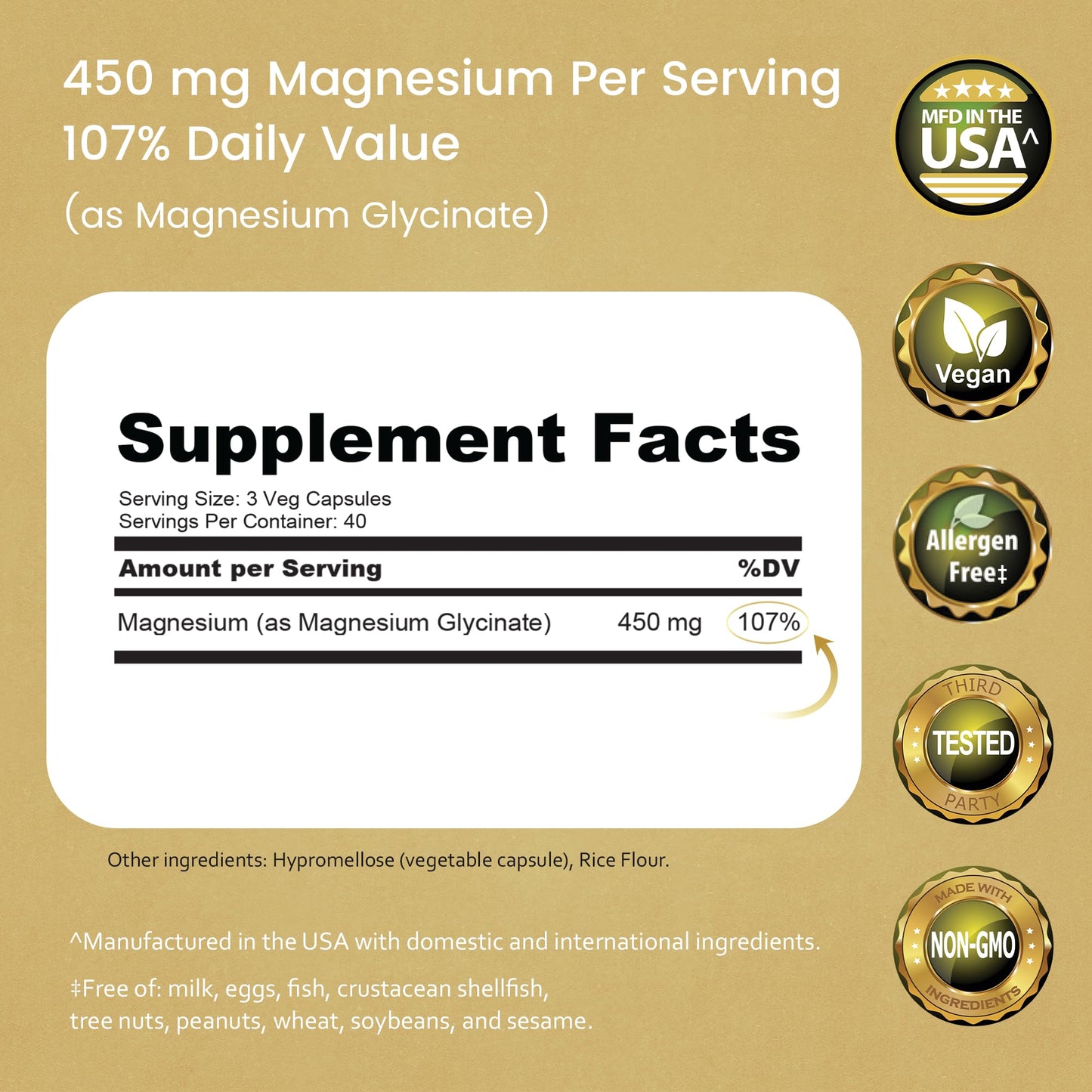 NaturaLife Labs Magnesium Glycinate 450 mg per Serving Capsules, 120 Count