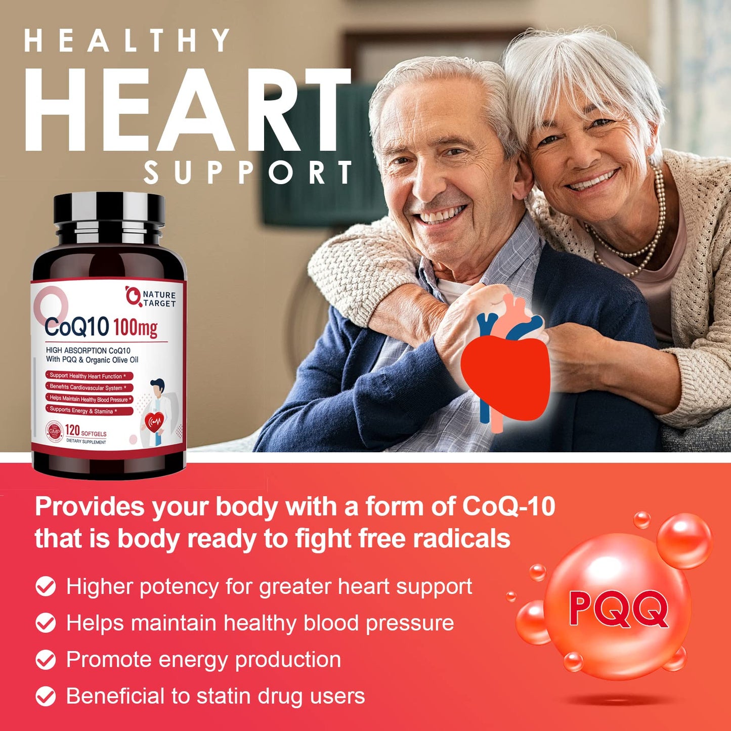 Nature Target CoQ10 100mg Softgels with 10mg PQQ, 120 Count