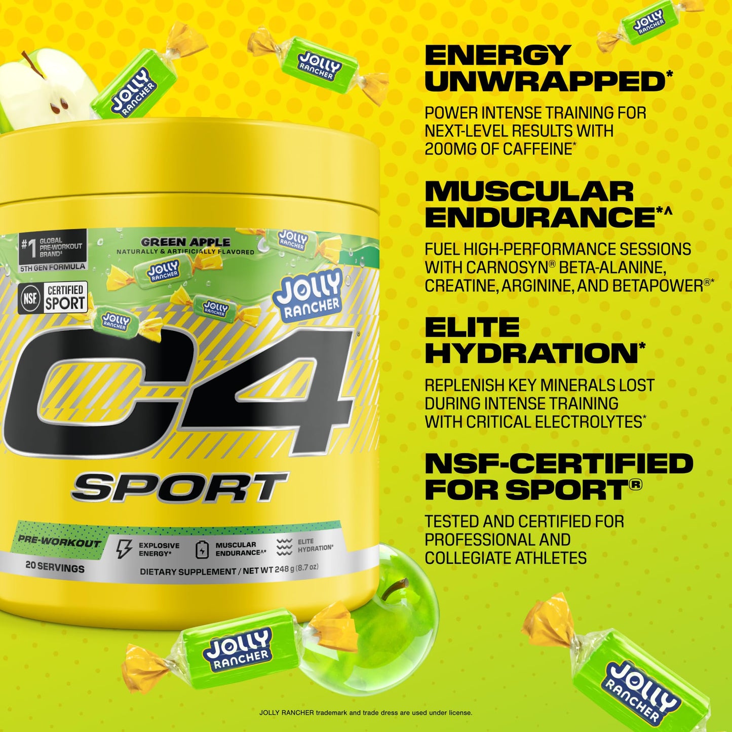 C4 Sport Pre Workout Powder - Jolly Rancher Green Apple, 8.75 Ounce