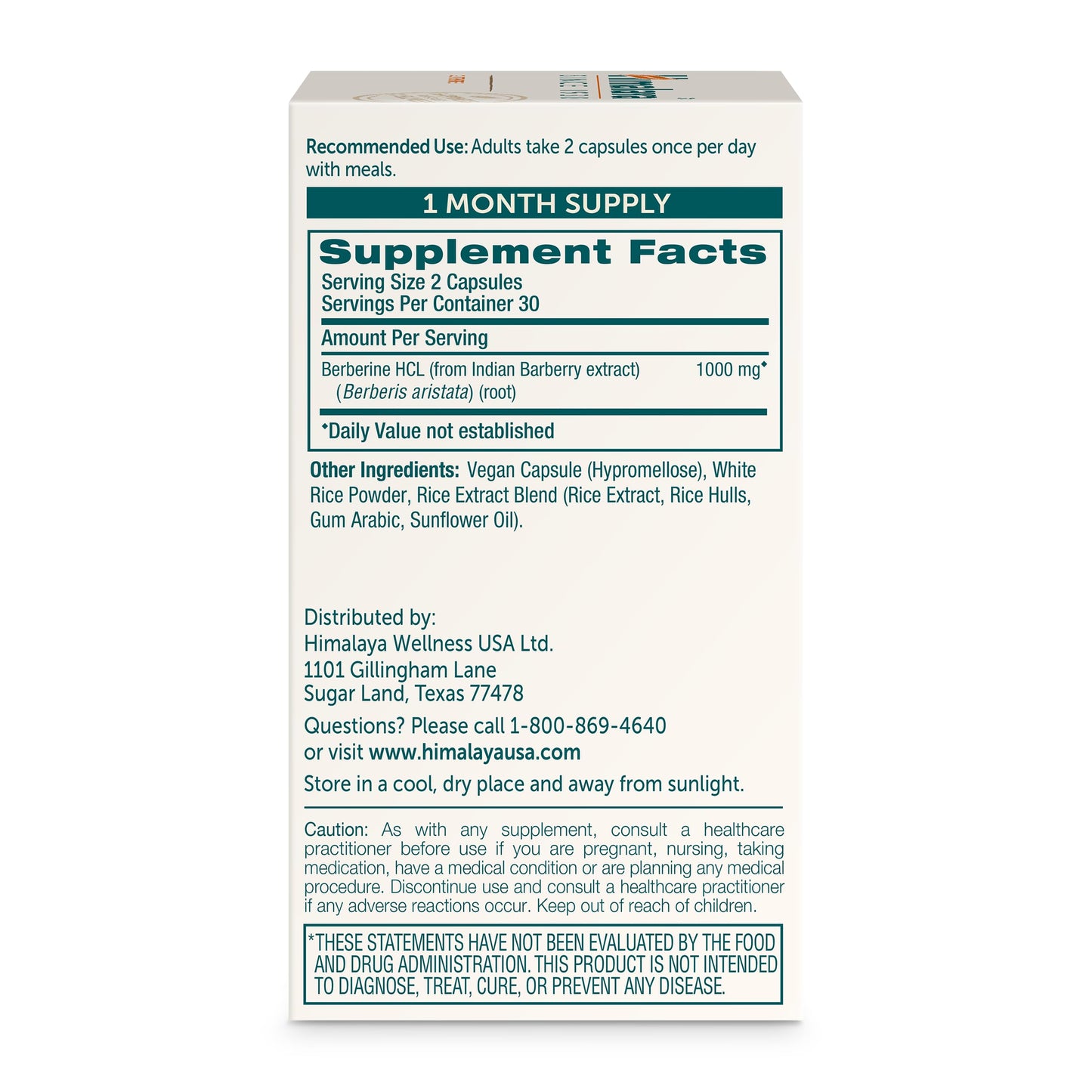 Himalaya Berberine 500 mg Capsules, 60 Count