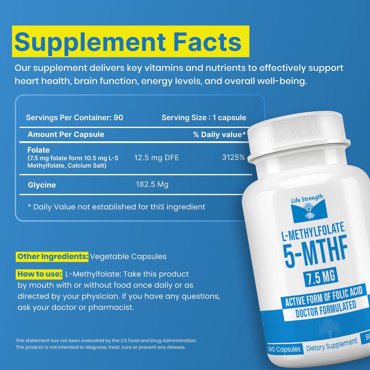LifeStrength L-Methylfolate 7.5mg Capsules, 90 Capsules