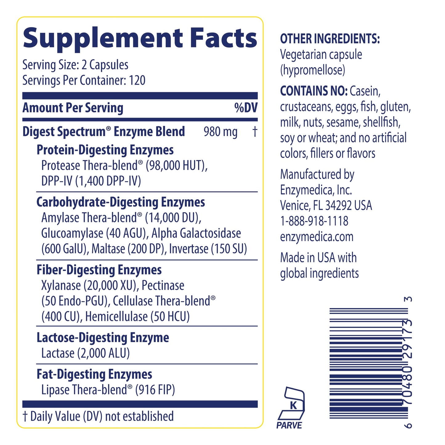 Enzymedica Digest Spectrum Digestive Enzyme Capsules 240