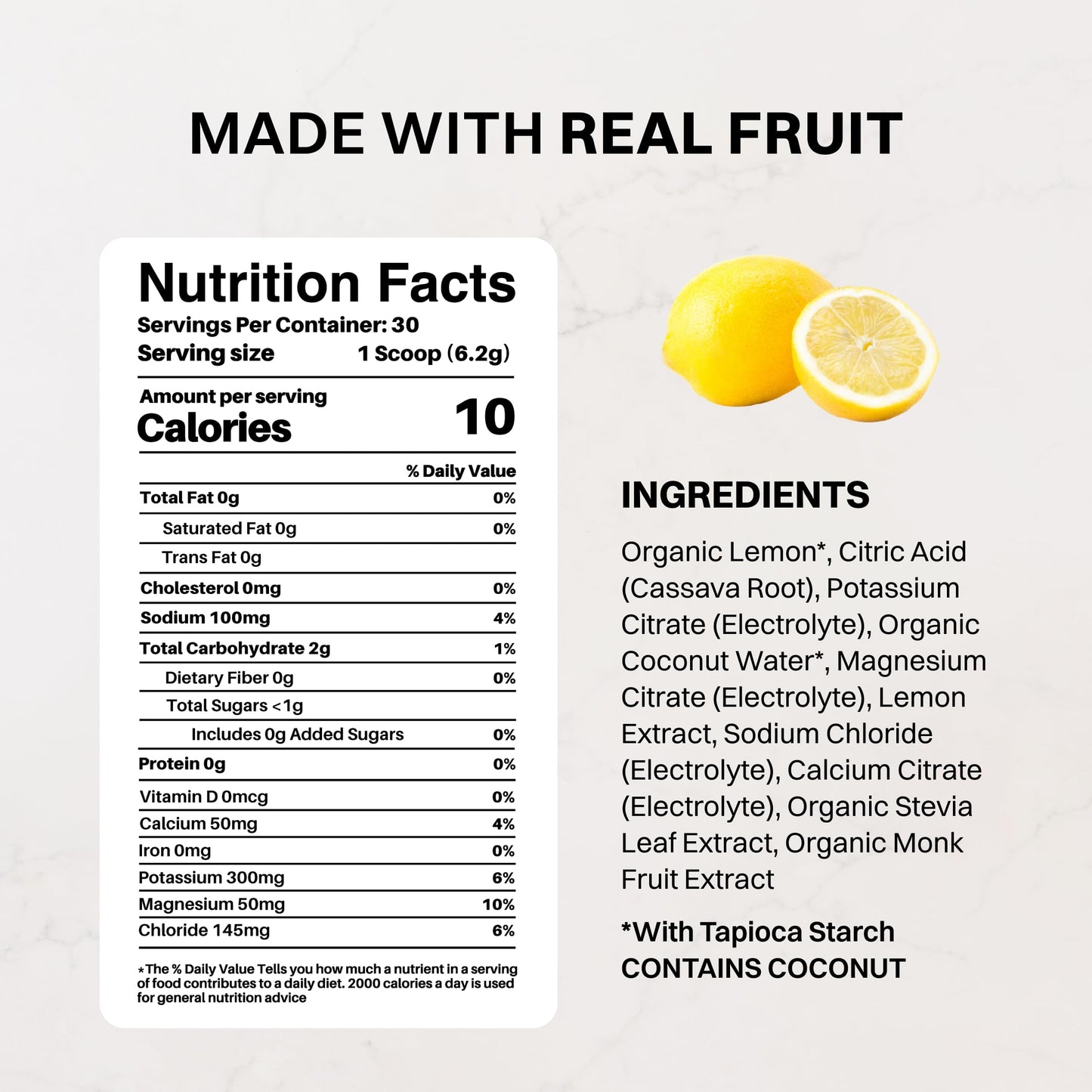 JUST INGREDIENTS Lemonade Electrolytes No Sugar Powder 30 Servings