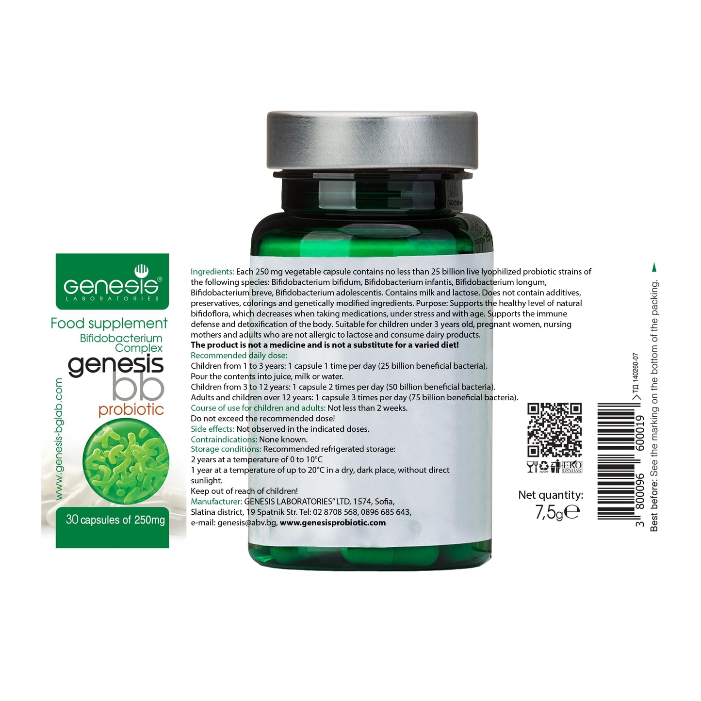 Genesis LABORATORIES Bifidobacterium Complex BB Probiotic Capsules, 30 Count