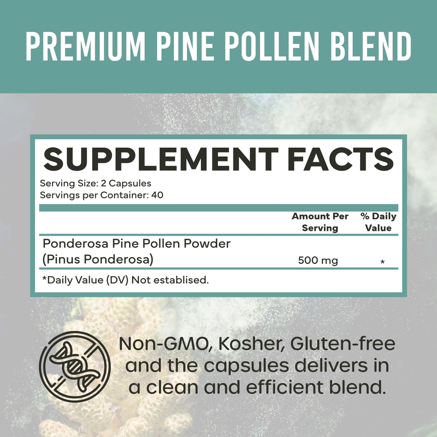 Holistic Bin Pine Pollen Capsules 500mg (Pinus Ponderosa) - 40 Capsules