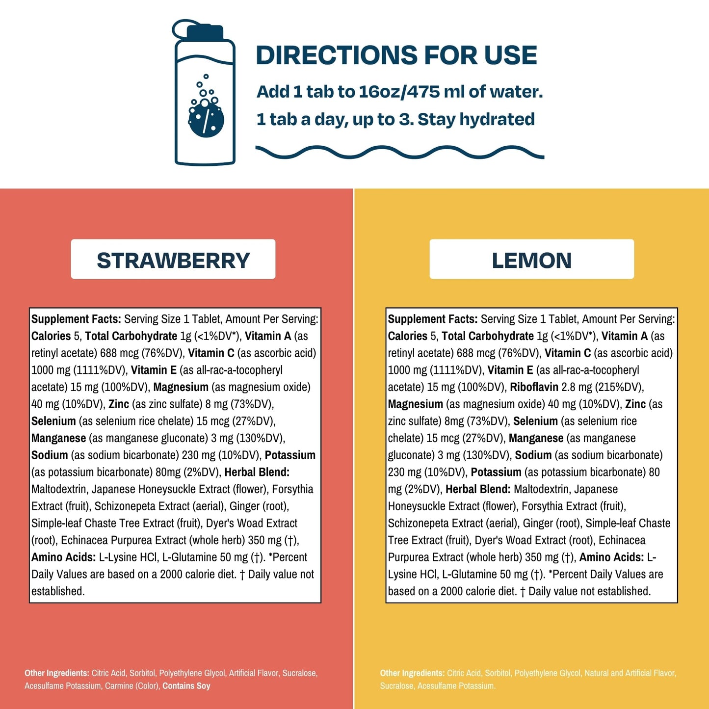 Drinklits Lemon & Strawberry Immunity Tablets with Vitamins, Electrolytes, and Botanicals, 20 Tablets