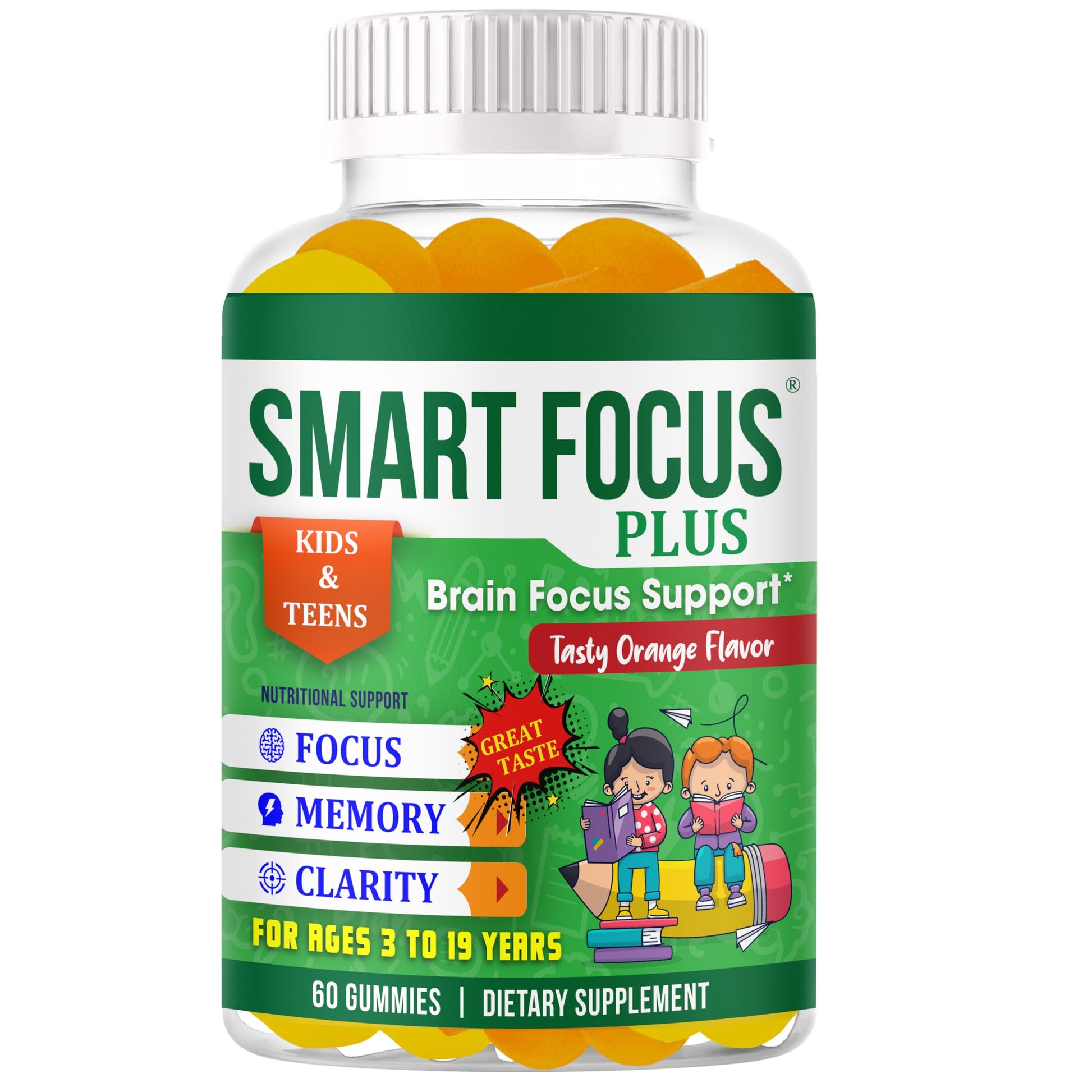 Smart Focus Plus Omega 3 for Kids DHA Focus Gummies, 60 Count