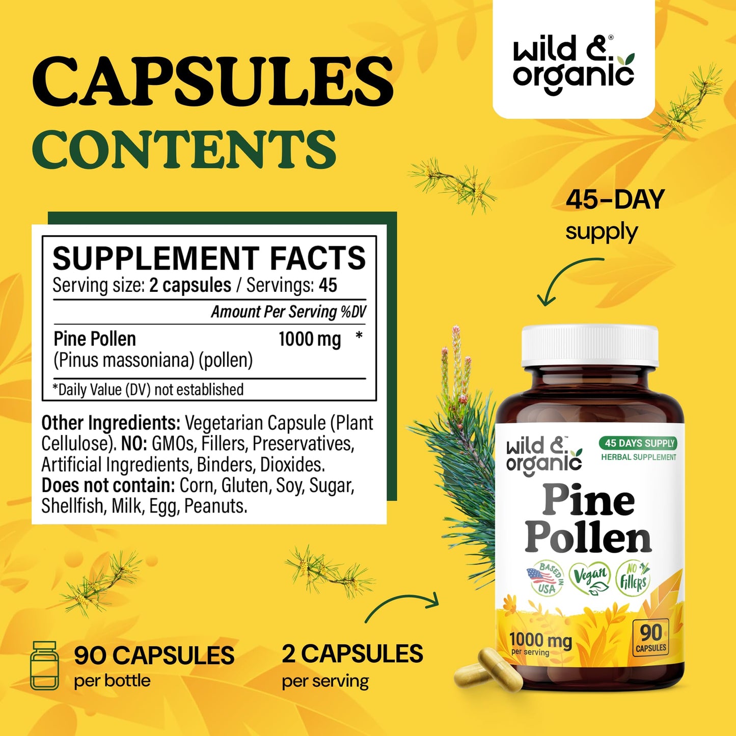 Wild & Organic Pine Pollen for Men Capsules 90 Count