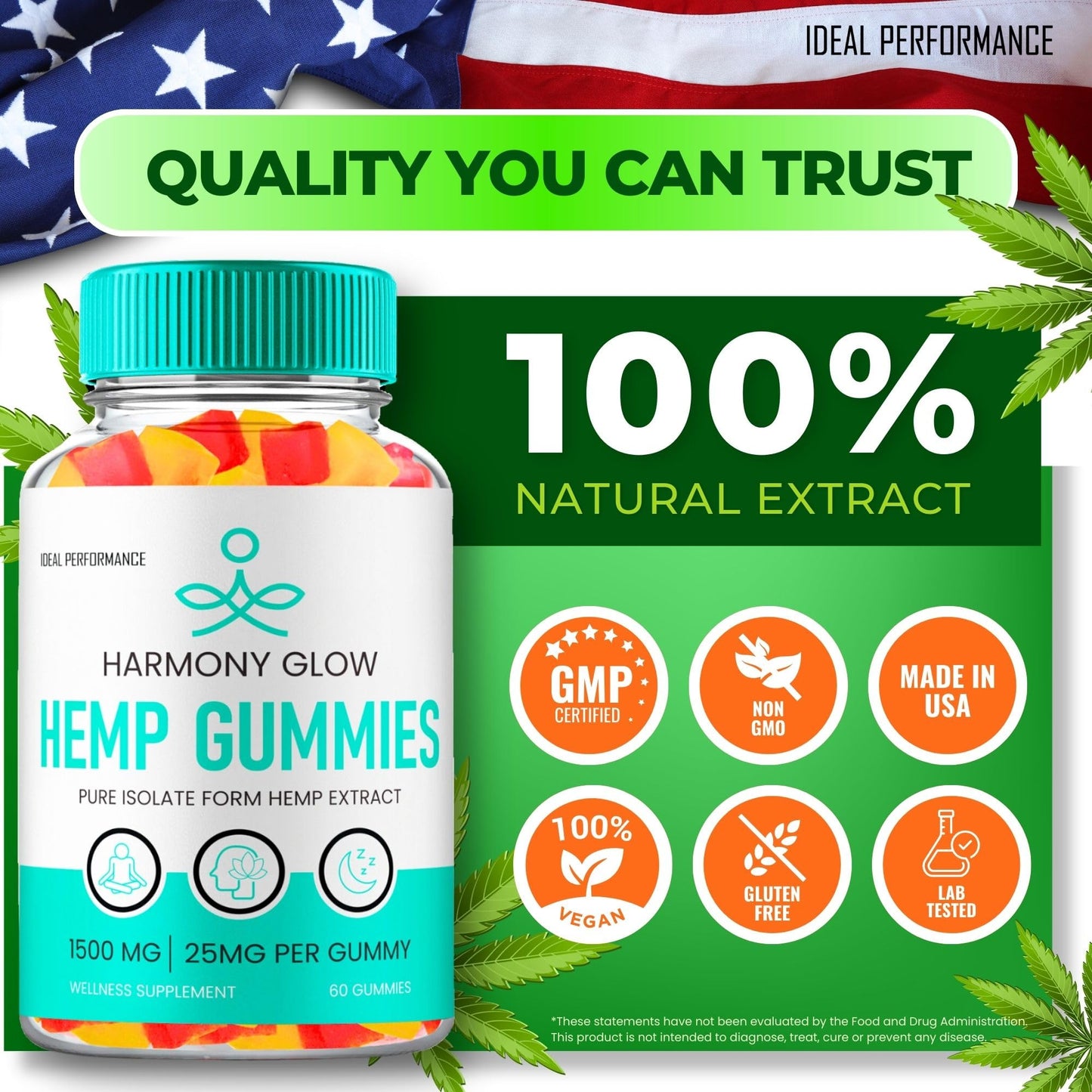 IDEAL PERFORMANCE Harmony Glow Hemp Gummies 120 Gummies