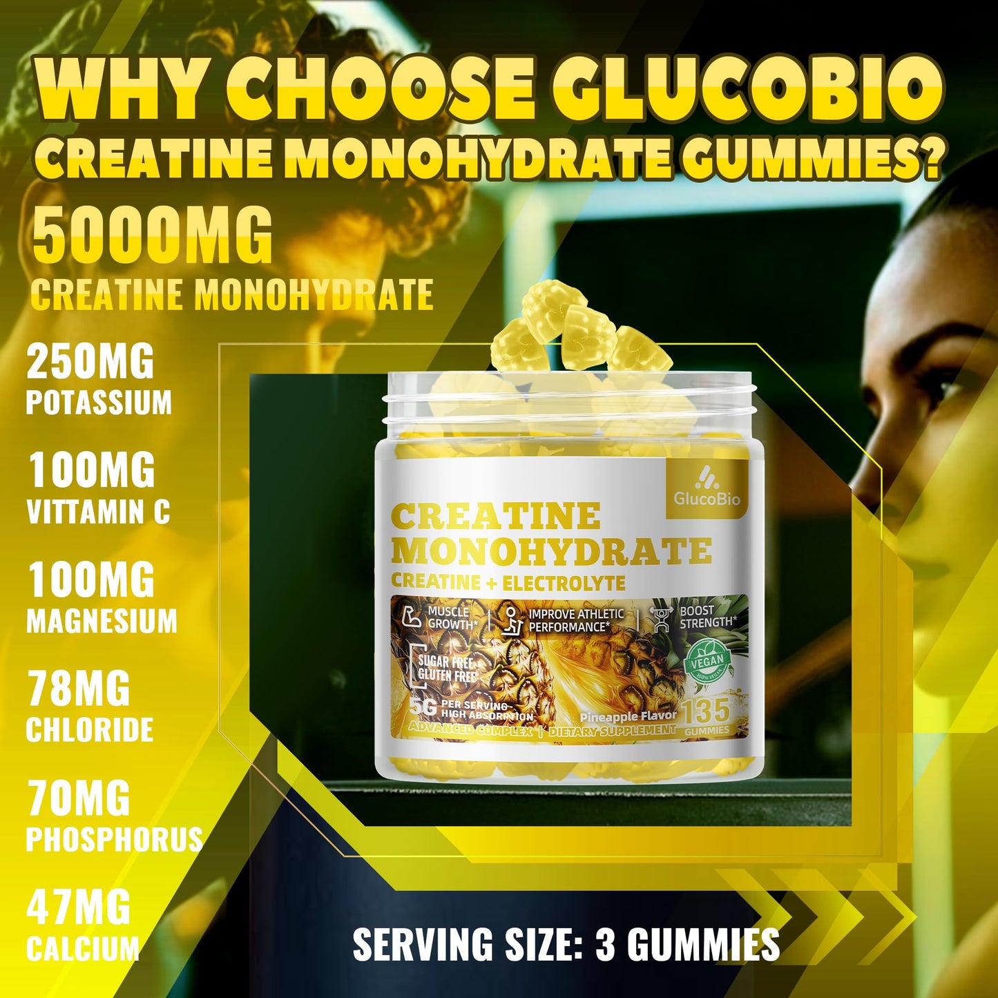GlucoBio Creatine Monohydrate Gummies 135 Count