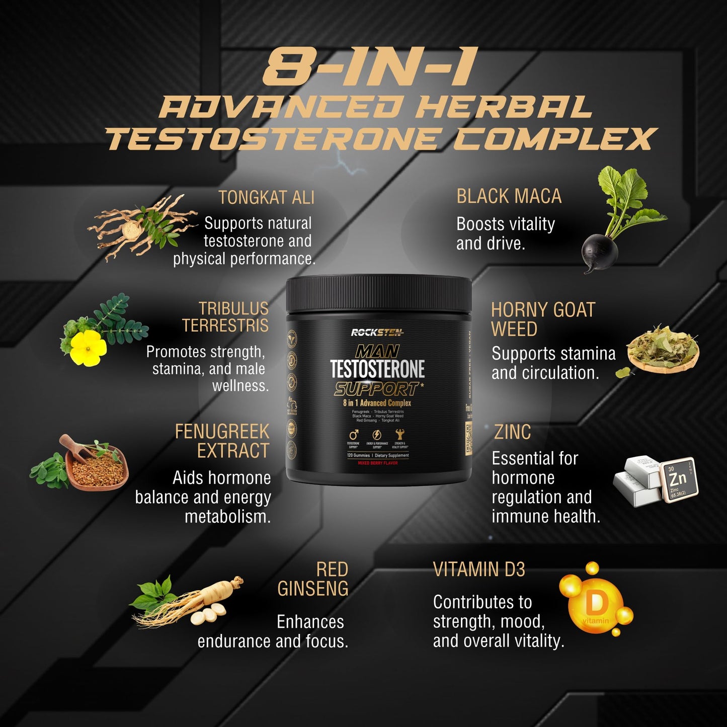 RockSten Testosterone Booster Gummies 120 Count