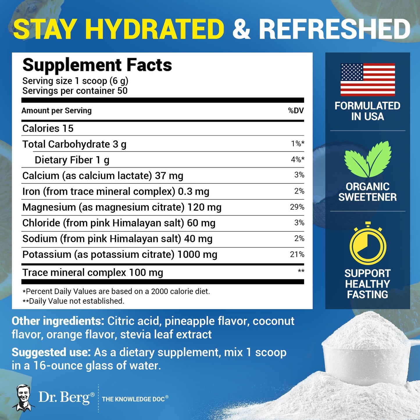 Dr. Berg Nutritionals Zero Sugar Hydration Keto Electrolyte Powder 11.04 Ounce