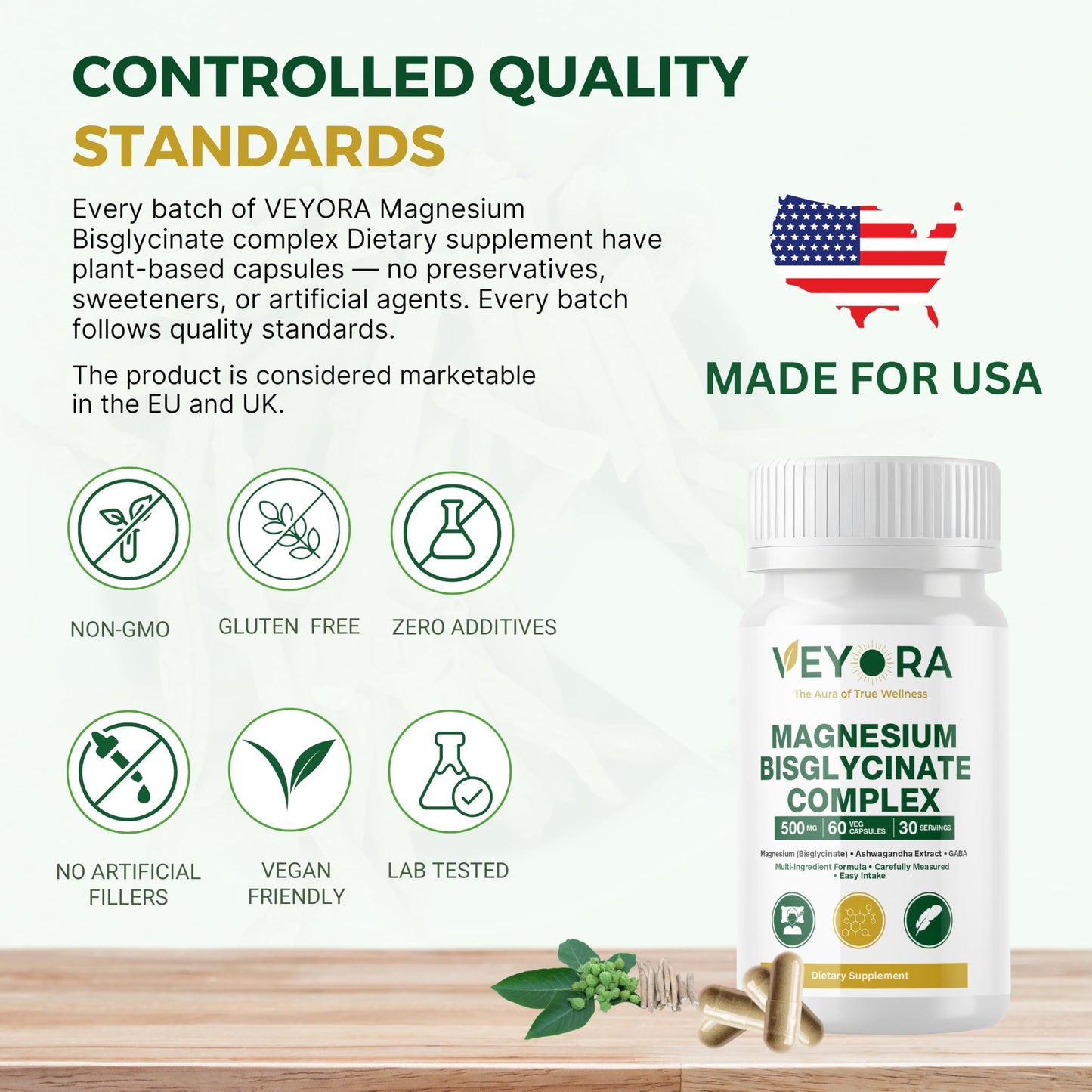 VEYORA Magnesium Bisglycinate Complex 5000 mg Capsules, 60 Count