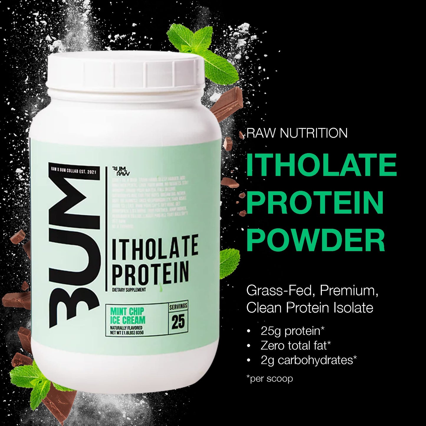 RAW Whey Isolate Protein Powder, Mint Chip Ice Cream (CBUM Itholate Protein) - 100% Grass-Fed, 1.7 lb