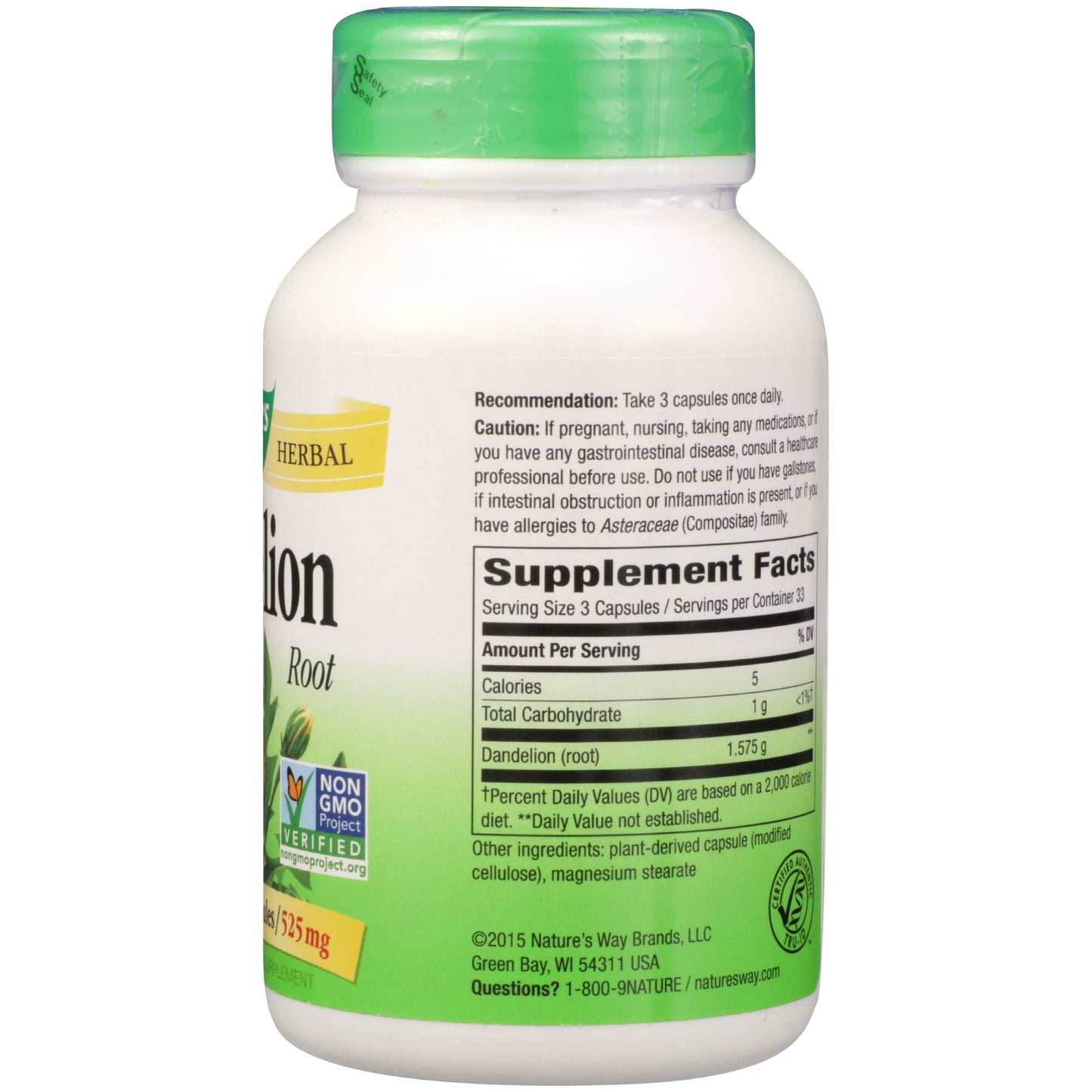 Nature's Way Dandelion Root 525 mg, 100 Capsules
