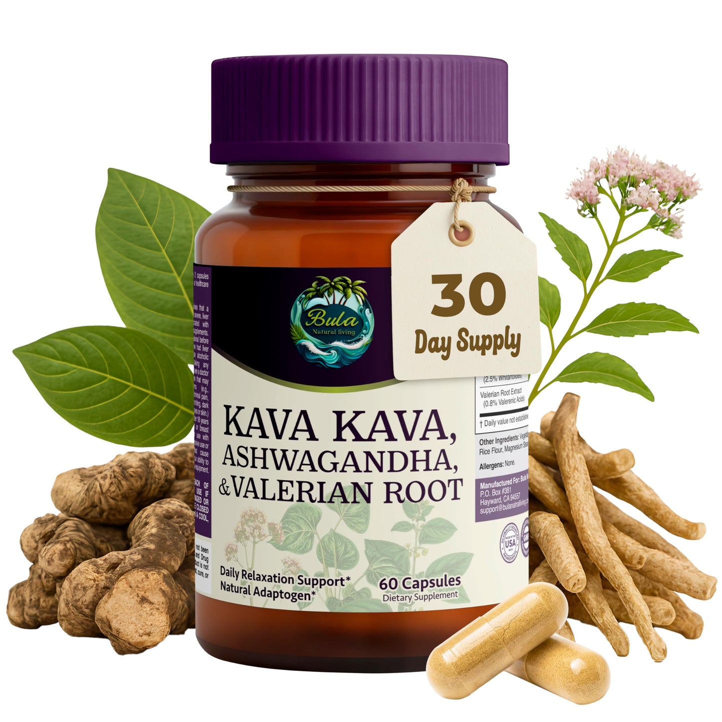 Bula Natural Living Kava Kava Capsules, 60 Count