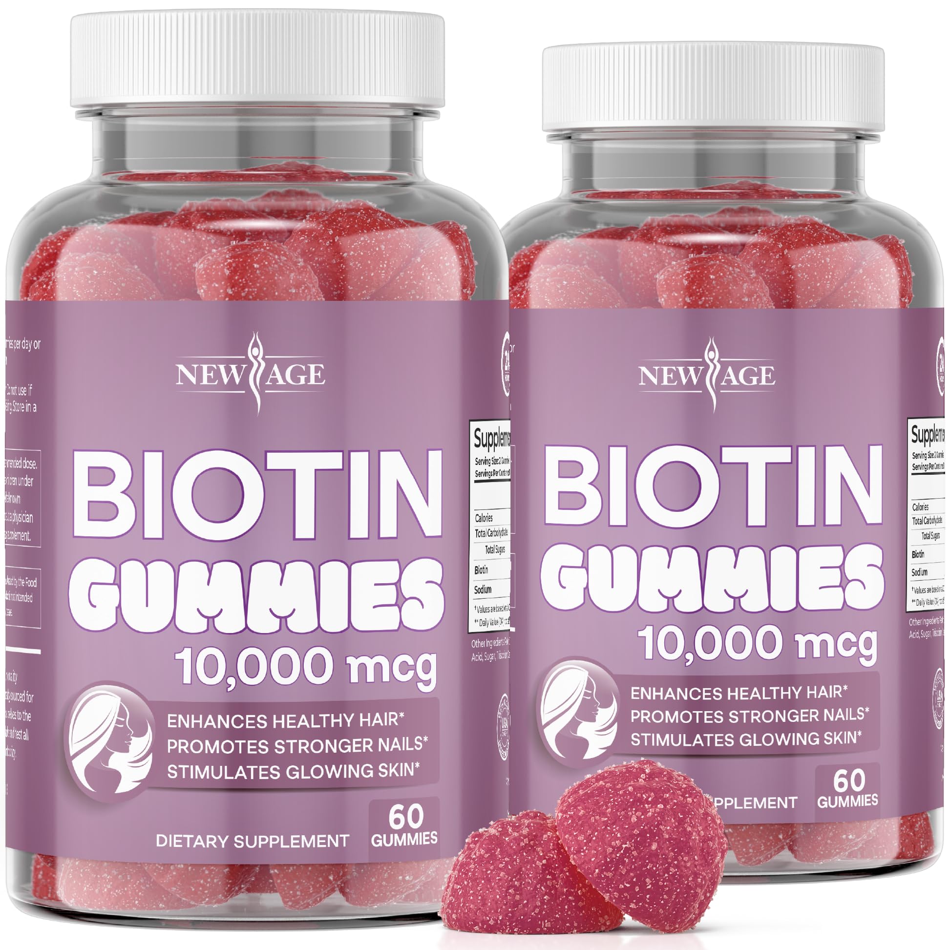 NEW AGE Biotin Gummies 10,000 mcg Non-GMO Hair, Skin & Nails – Made in USA, 120 Gummies