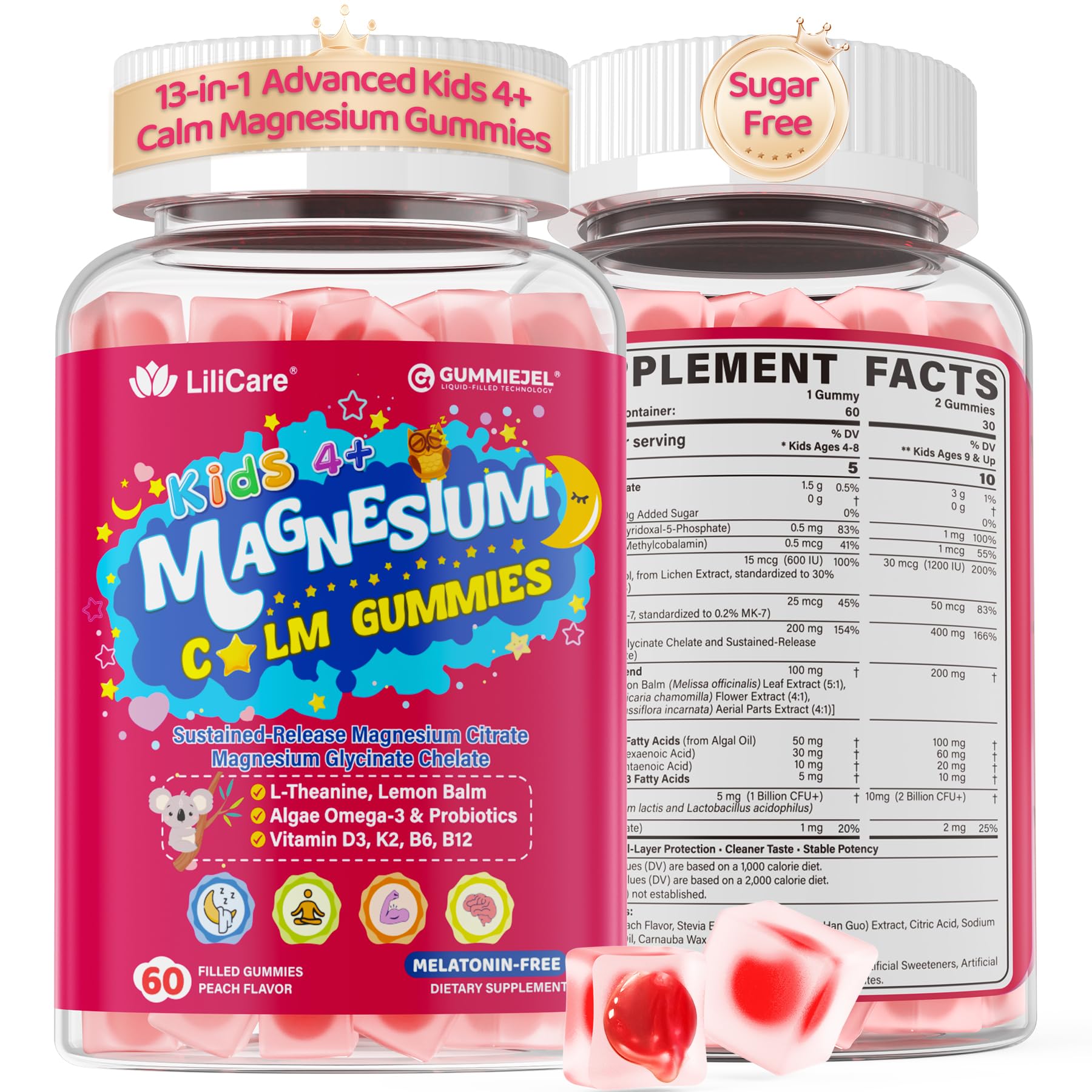 LILICARE Kids Calm Magnesium Glycinate Gummies, 60 Count