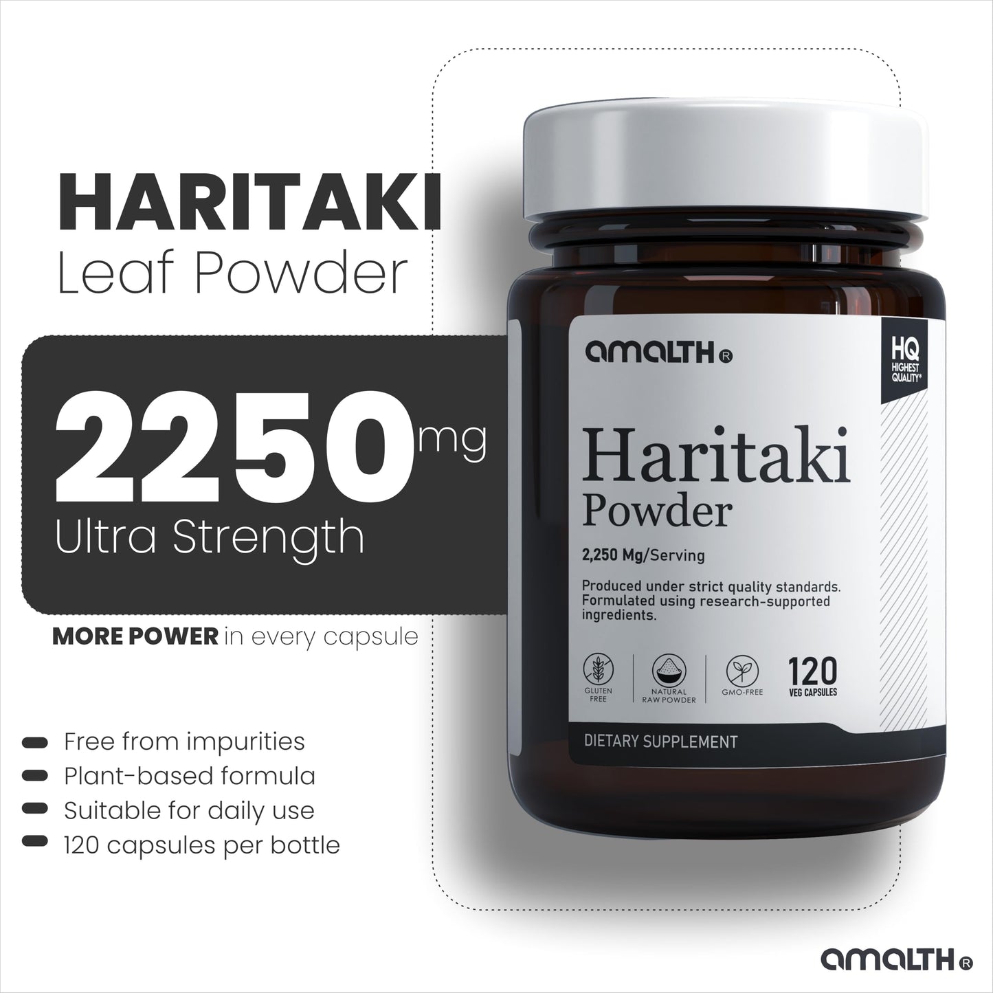 AMALTH Organic Indian Haritaki Capsules, 150 Count