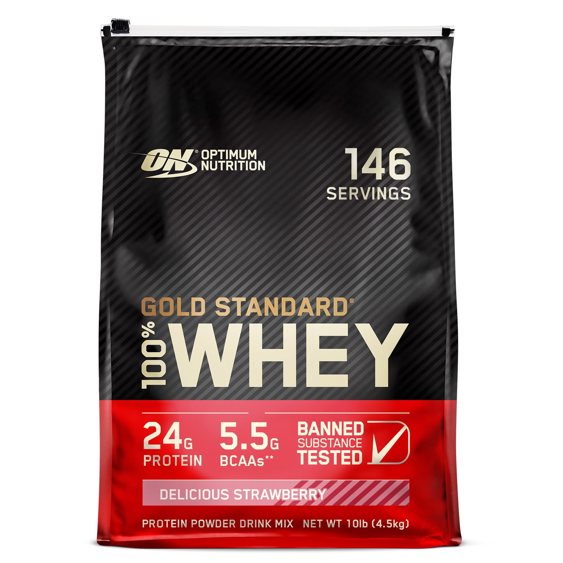 Optimum Nutrition Gold Standard 100% Whey Protein Powder, Delicious Strawberry, 160 Servings