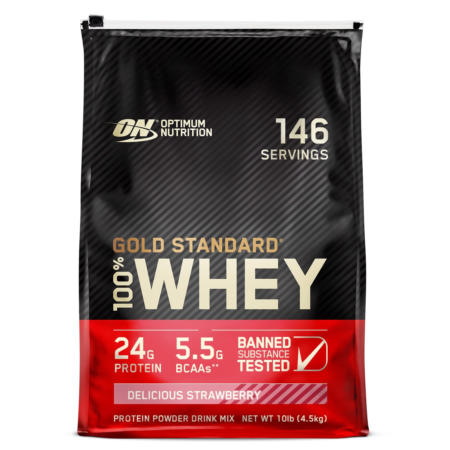 Optimum Nutrition Gold Standard 100% Whey Protein Powder, Delicious Strawberry, 10 Pound, 160 Servings