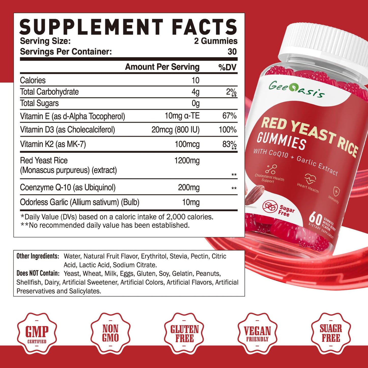Geeoasis Red Yeast Rice with CoQ10 Gummies 60 Count