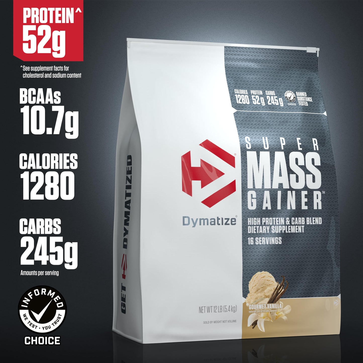 Dymatize Super Mass Gainer Protein Powder, Gourmet Vanilla, 12 lb