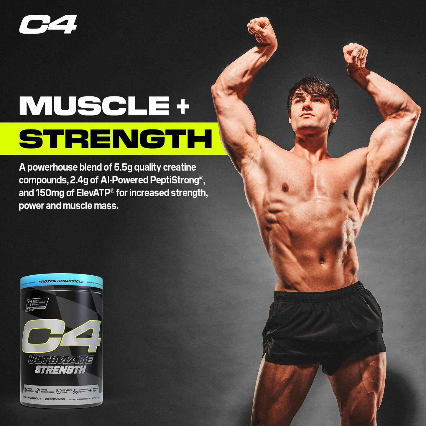 C4 Ultimate Strength Pre Workout Powder Frozen Bombsicle, 20 Servings
