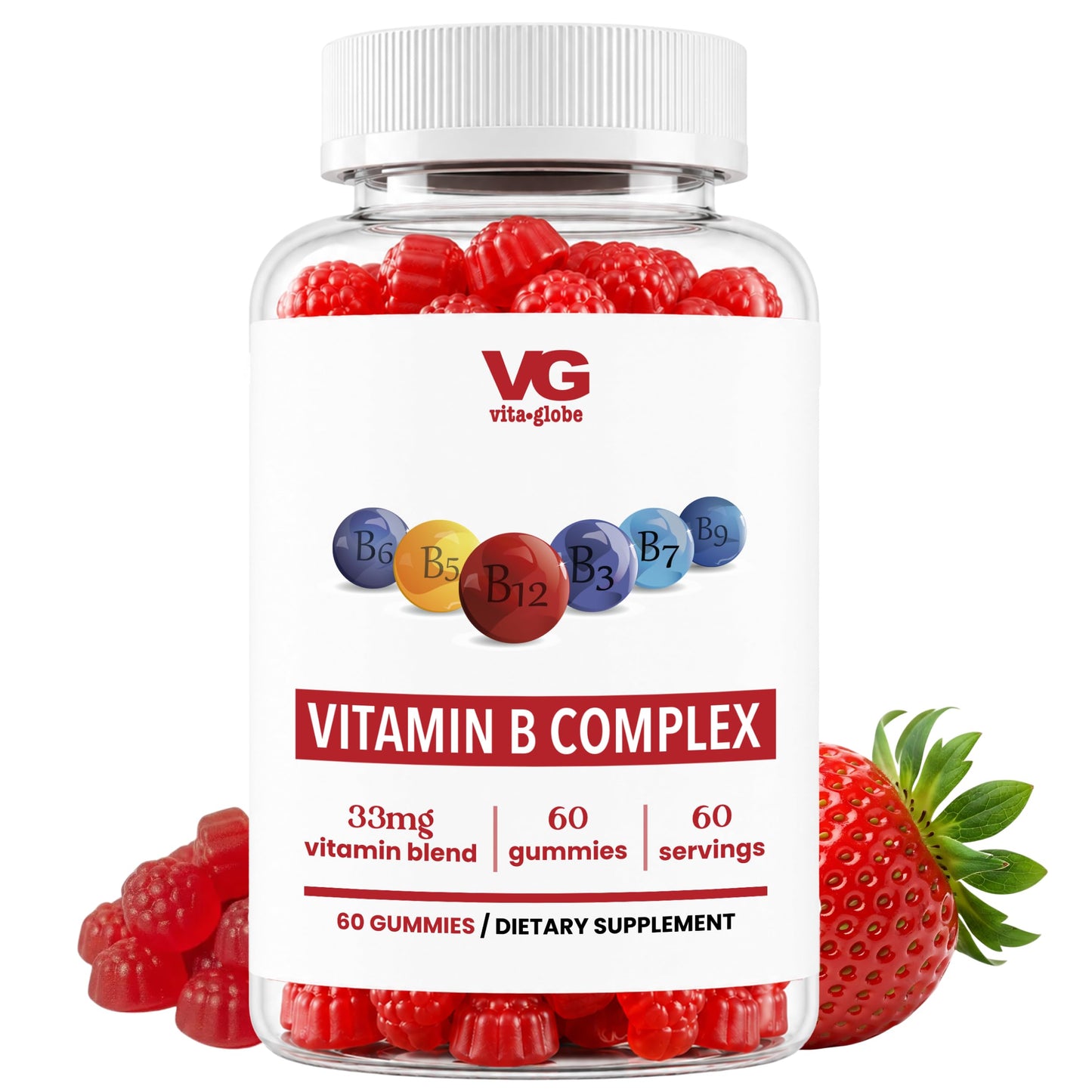 VITA GLOBE Vitamin B Complex Gummies 5000mcg for Hair Skin Nails Growth, Non-GMO, 60 Gummies