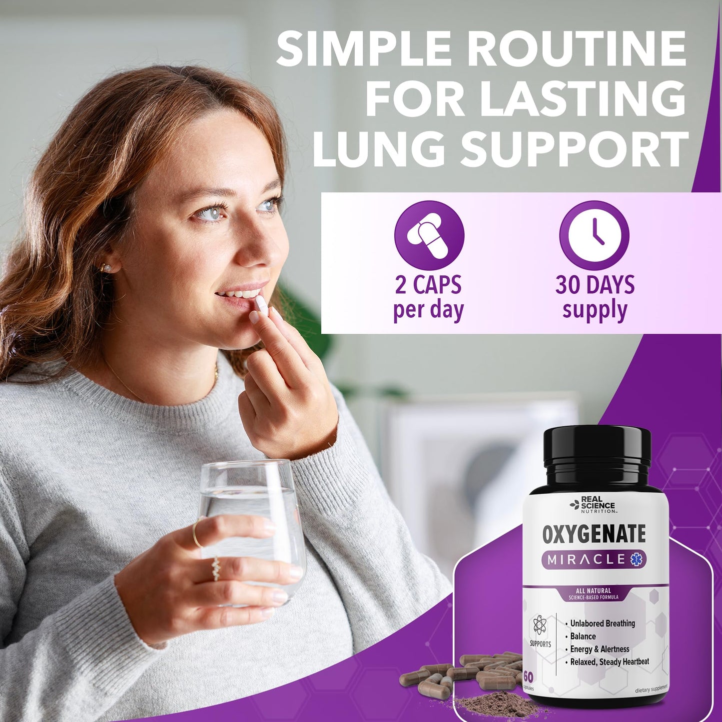Real Science Nutrition Oxygenate Miracle Daily Lung & Circulation Support 60 Capsules