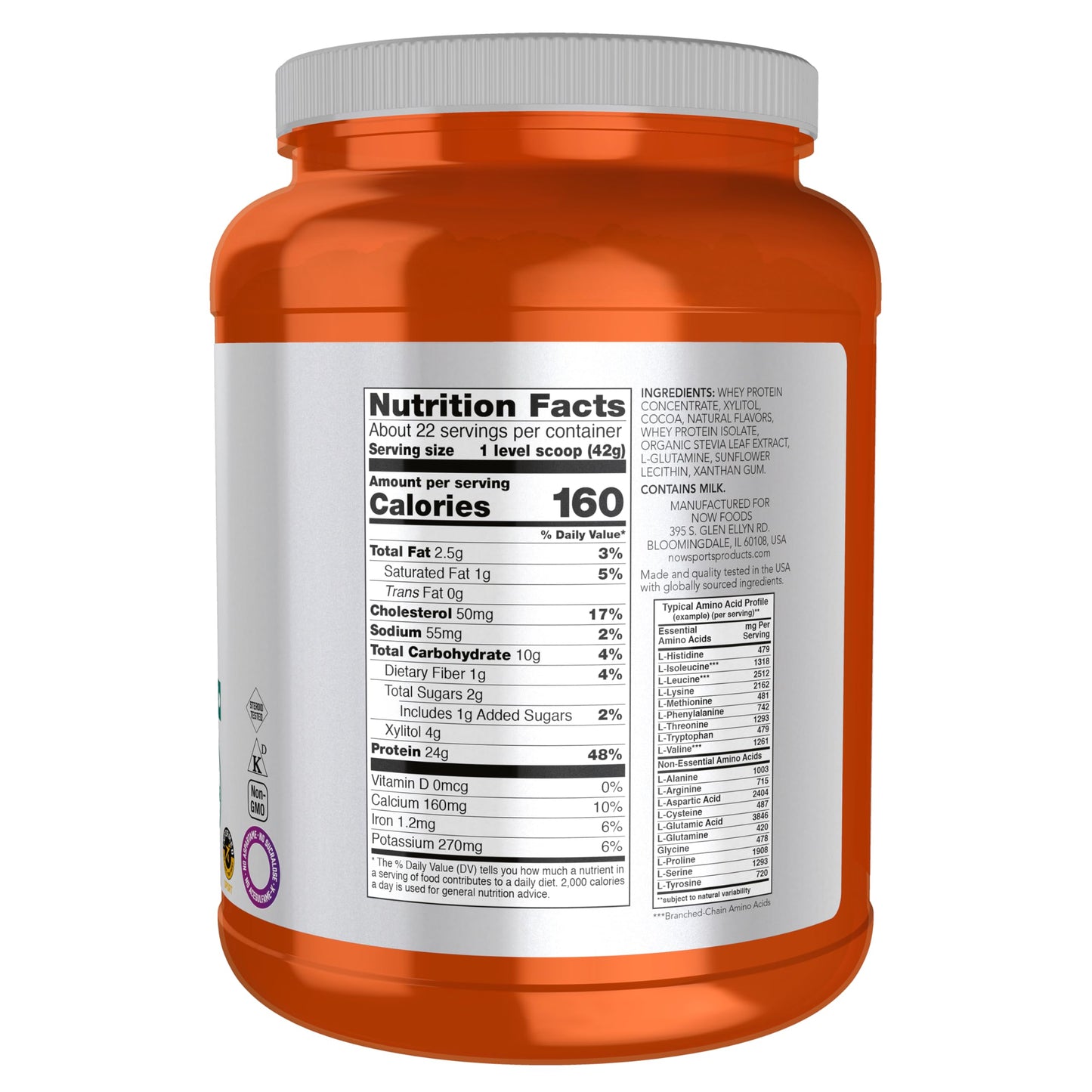 NOW Foods Whey Protein Powder Creamy Chocolate, 32 Servings, 2 lb