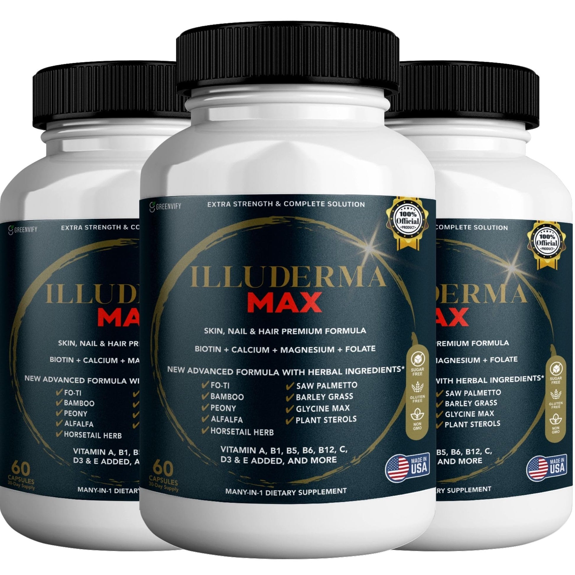 GREENVIFY Illuderma Max Hair, Skin and Nail Supplement Capsules, 180 Capsules